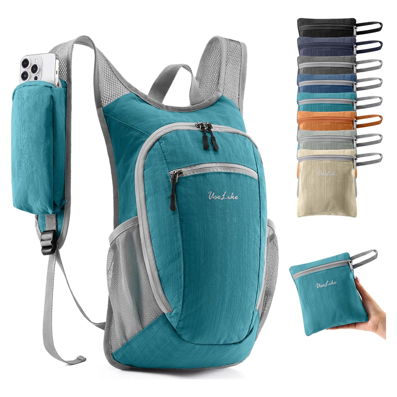 Mochila de Senderismo Plegable 10L Nylon Resistente al Agua Azul Teal