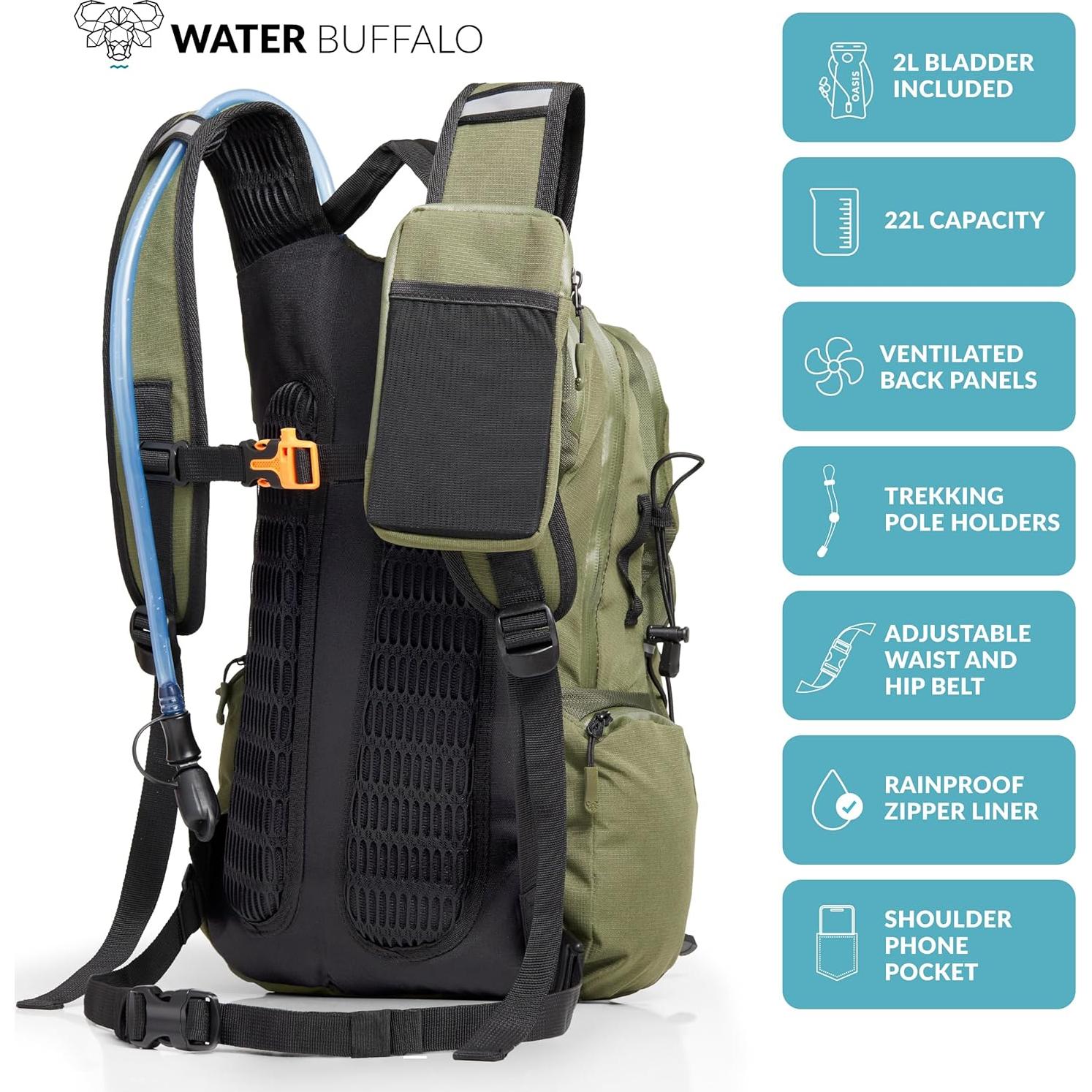 Mochila de Hidratación Water Buffalo 22L con Bolsa 2L Impermeable