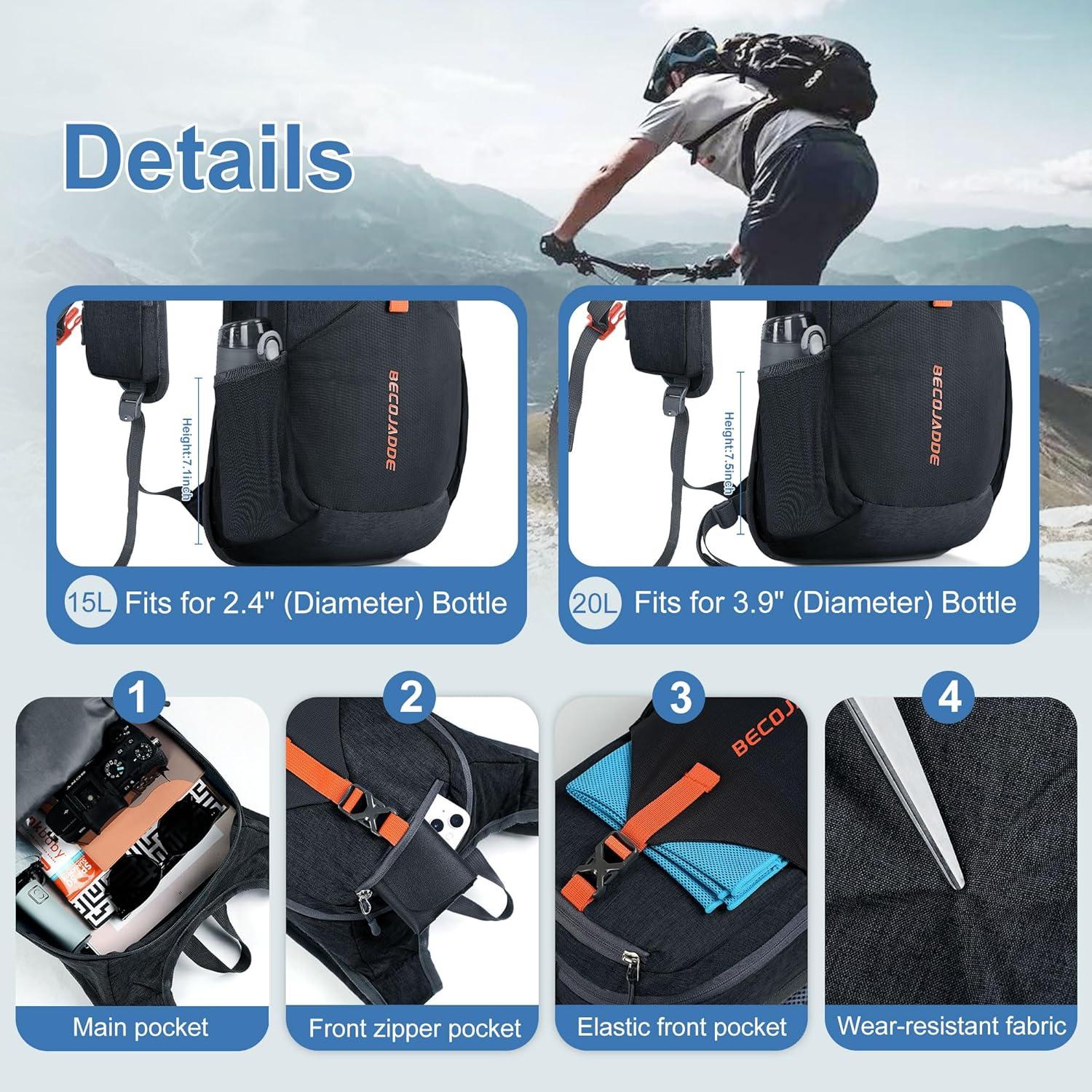 Mochila de Senderismo Plegable 15L Unisex Negra - Ultraligera