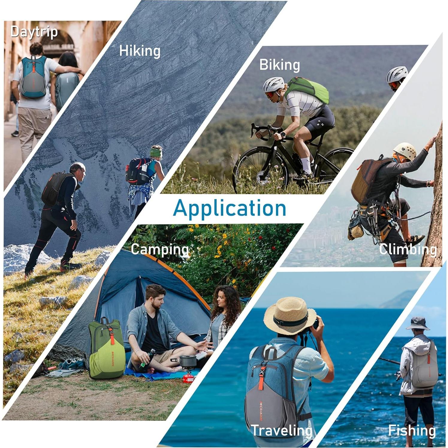 Mochila de Senderismo Plegable 15L Unisex Negra - Ultraligera