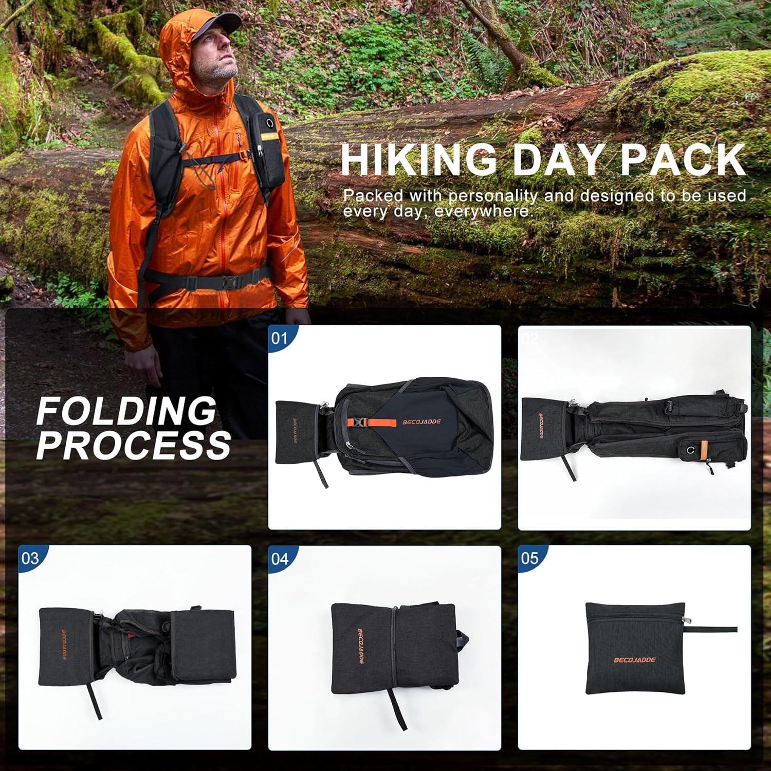 Mochila de Senderismo Plegable 15L Unisex Negra - Ultraligera