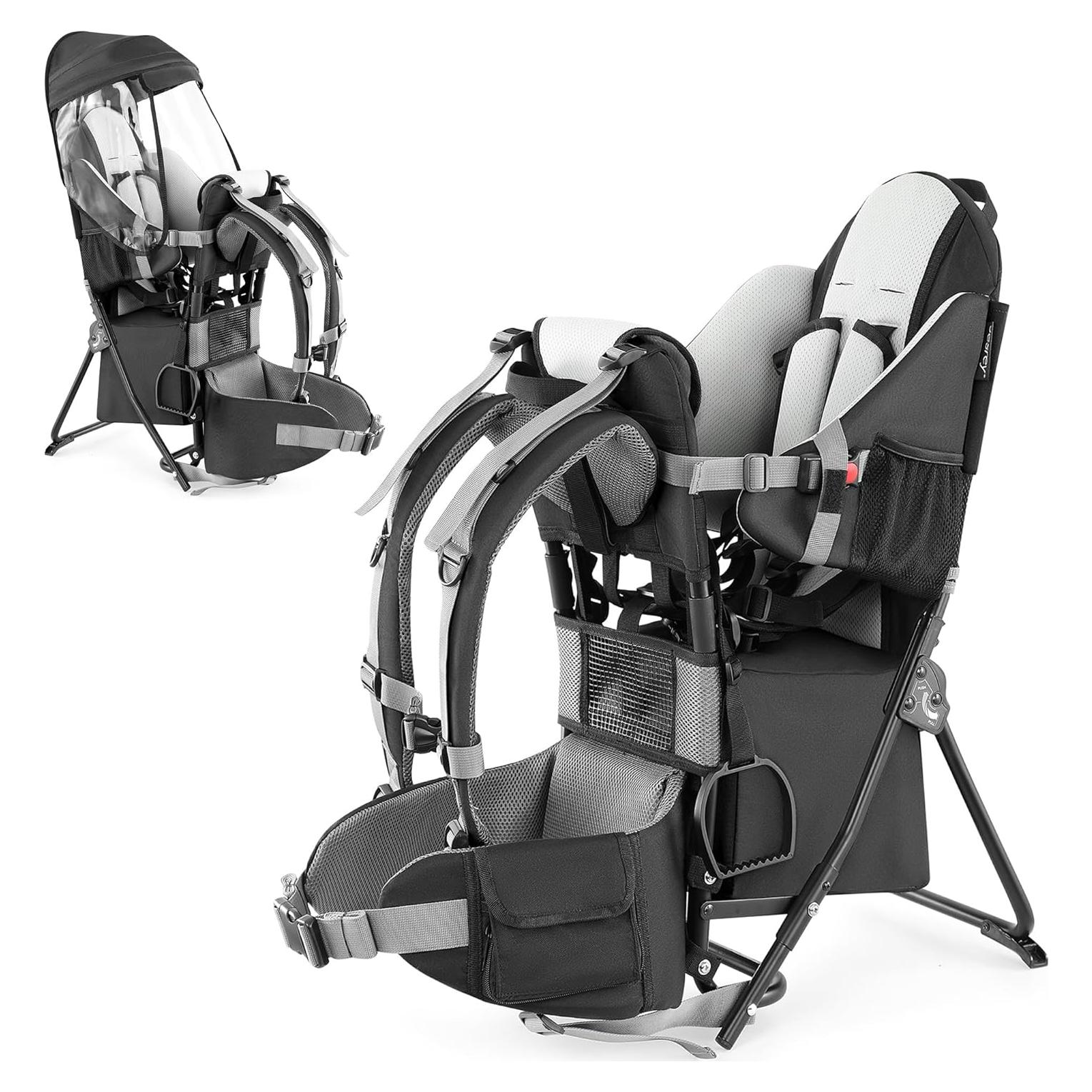 Mochila Portabebés Besrey Negra para Senderismo con Asiento Ajustable