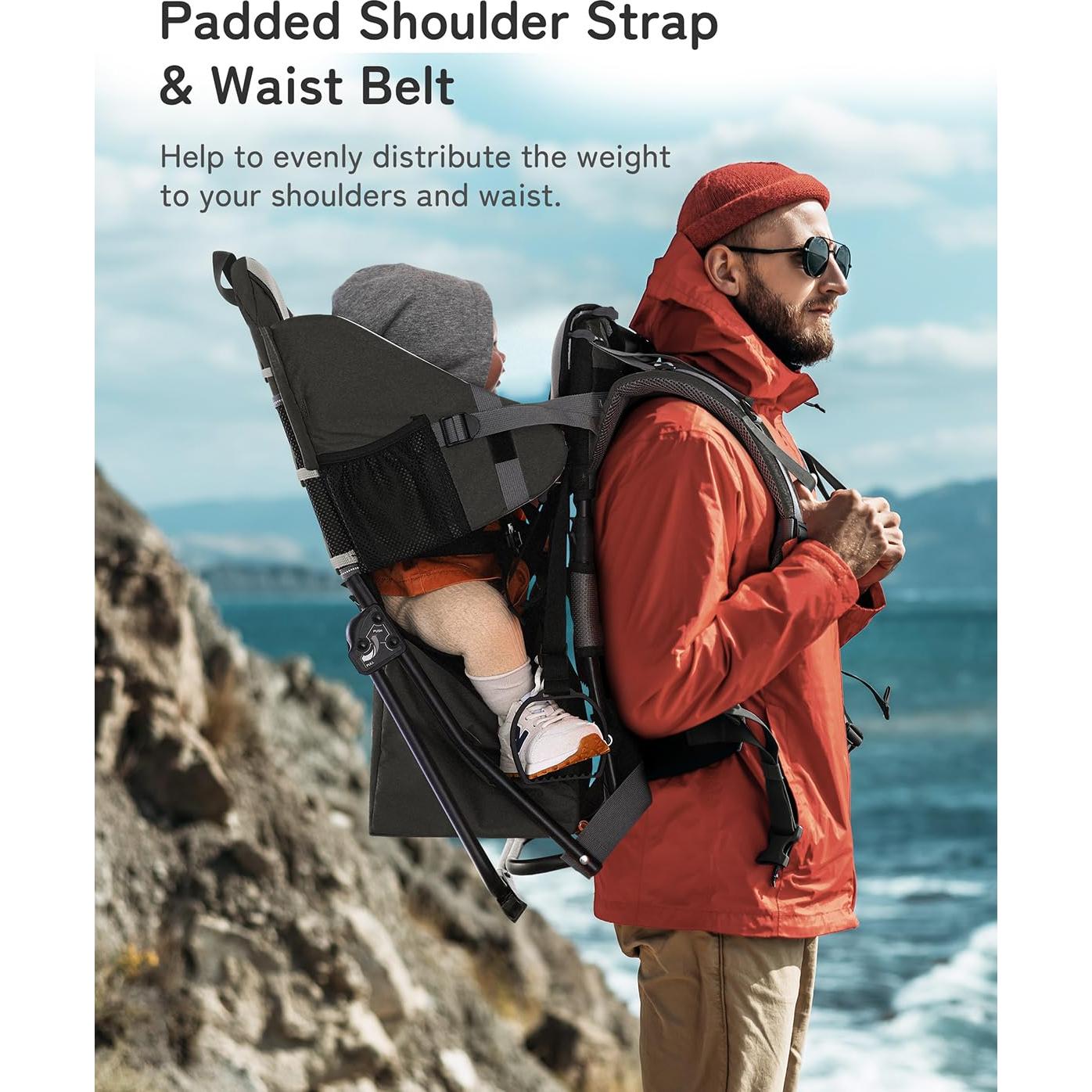 Mochila Portabebés Besrey Negra para Senderismo con Asiento Ajustable