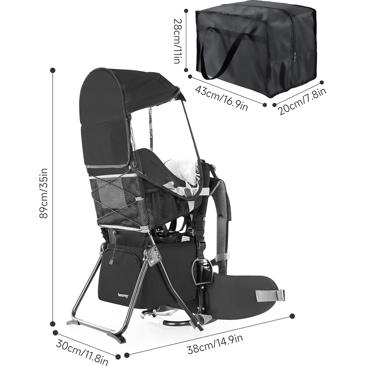 Mochila Portabebés Besrey Negra para Senderismo con Asiento Ajustable