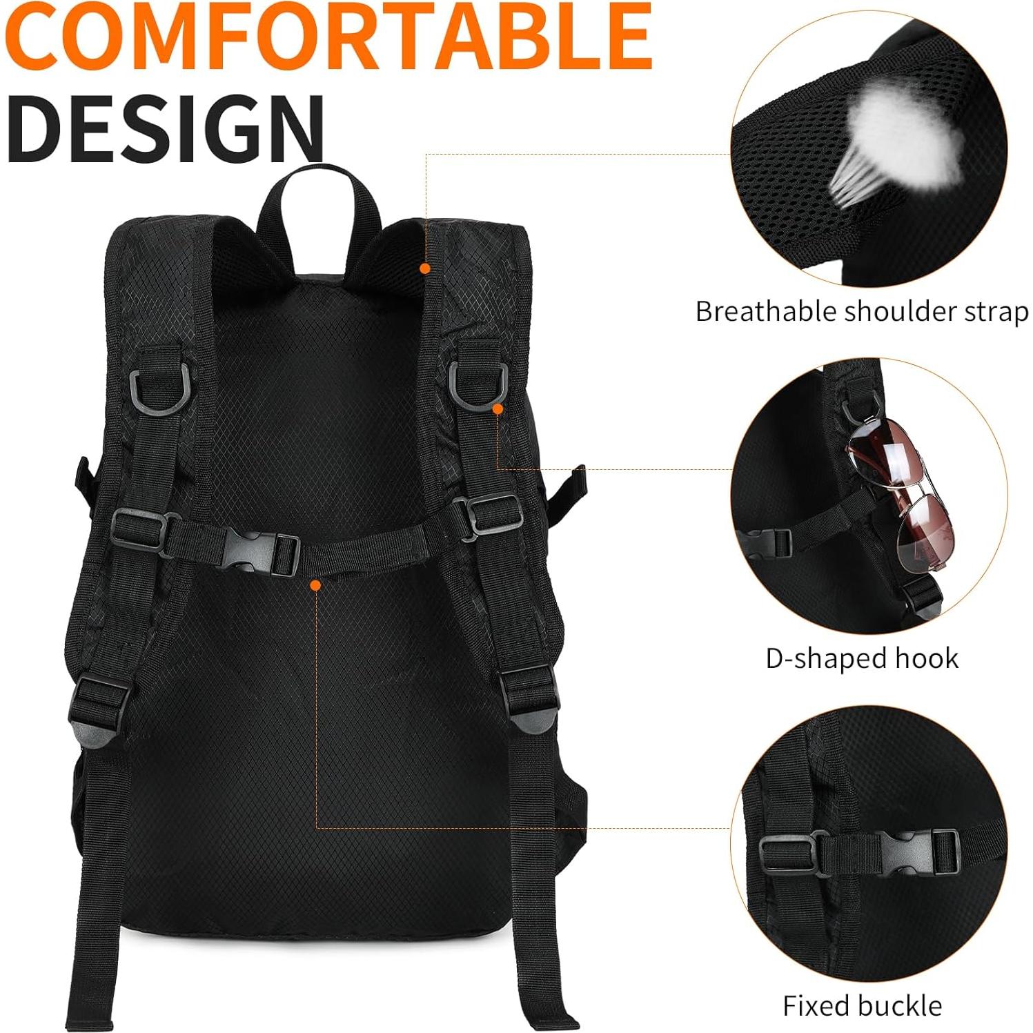 Mochila de Senderismo Impermeable SFIUYDS 15L Plegable Negra