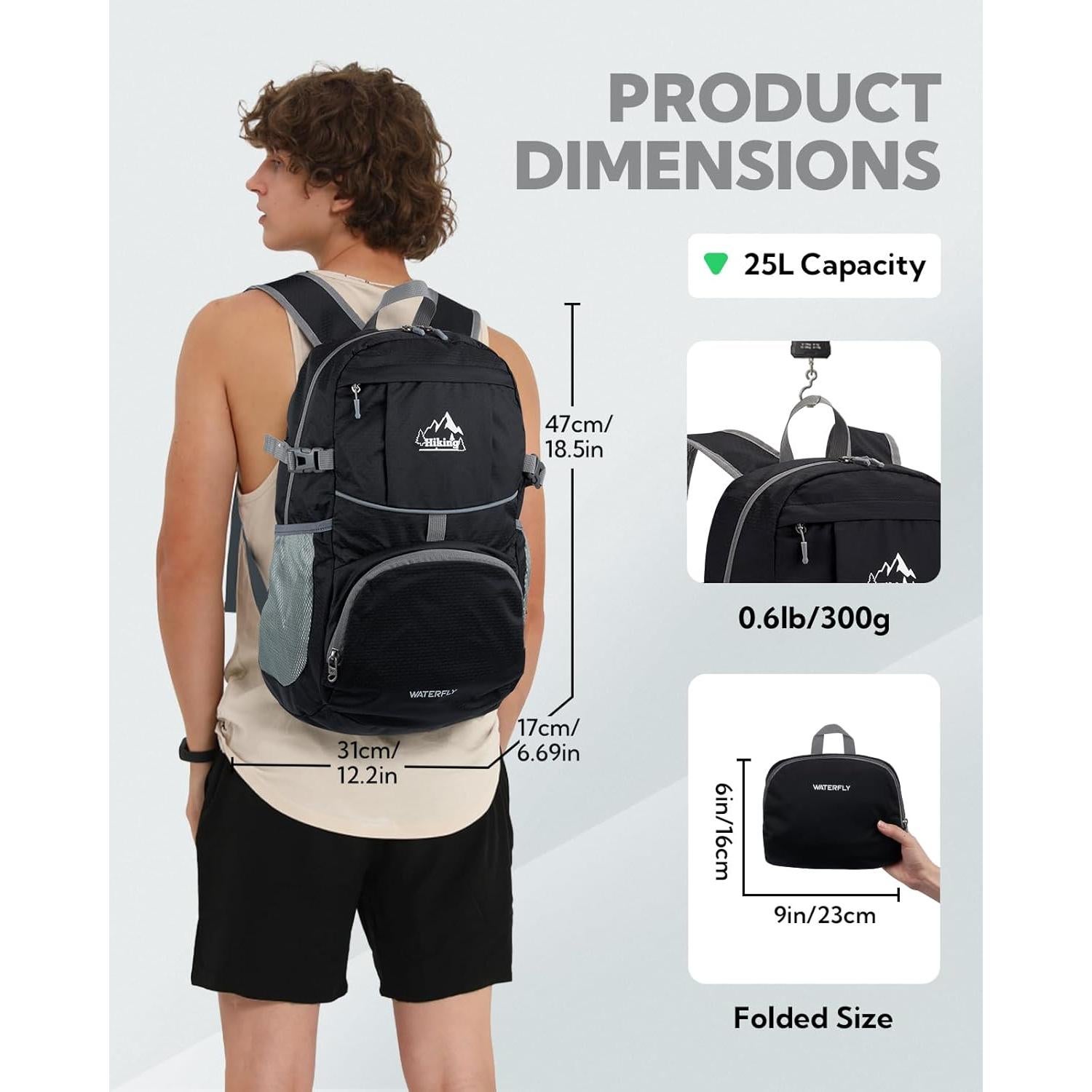 Mochila de Senderismo Plegable WATERFLY 25L Impermeable