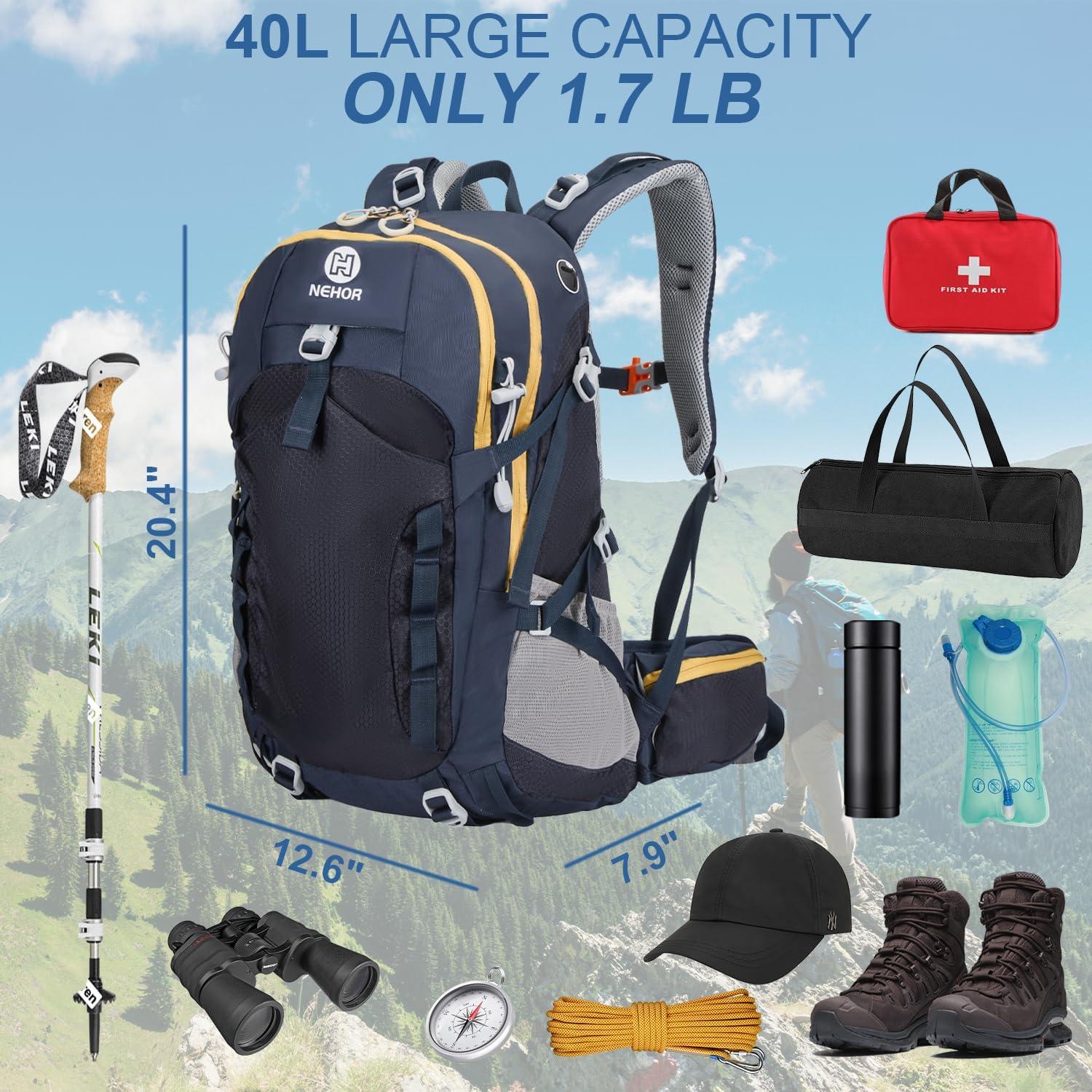 Mochila de Senderismo NEHOR 40L Resistente al Agua Azul