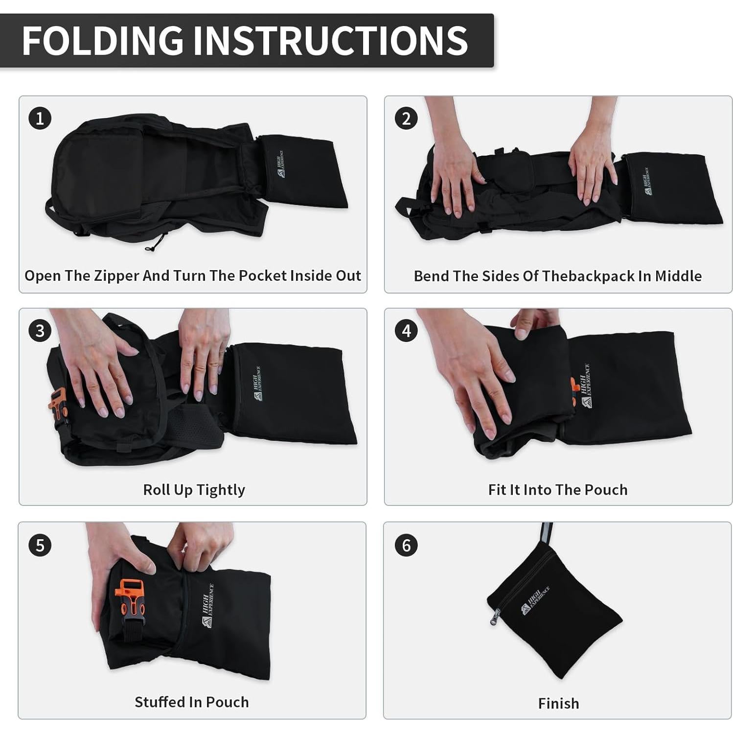 Mochila de Senderismo Plegable 10L High Experience Negra