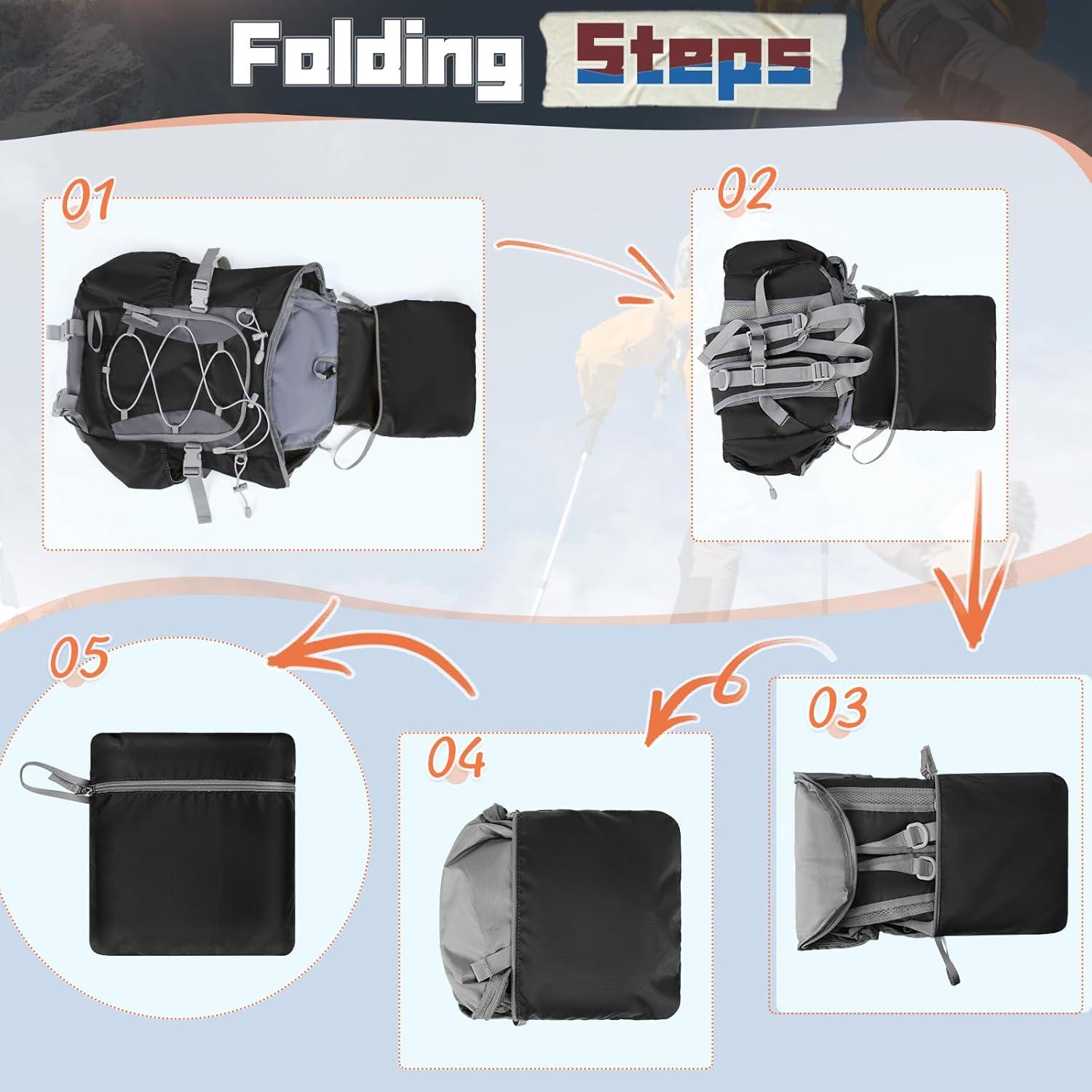 Mochila de Senderismo Plegable RAINSMORE 40L Impermeable Negra