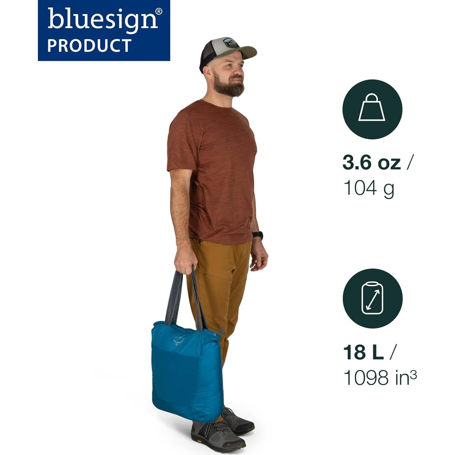 Bolsa Tote Plegable Ultraligera Osprey Verde Tundra 12x35x45cm