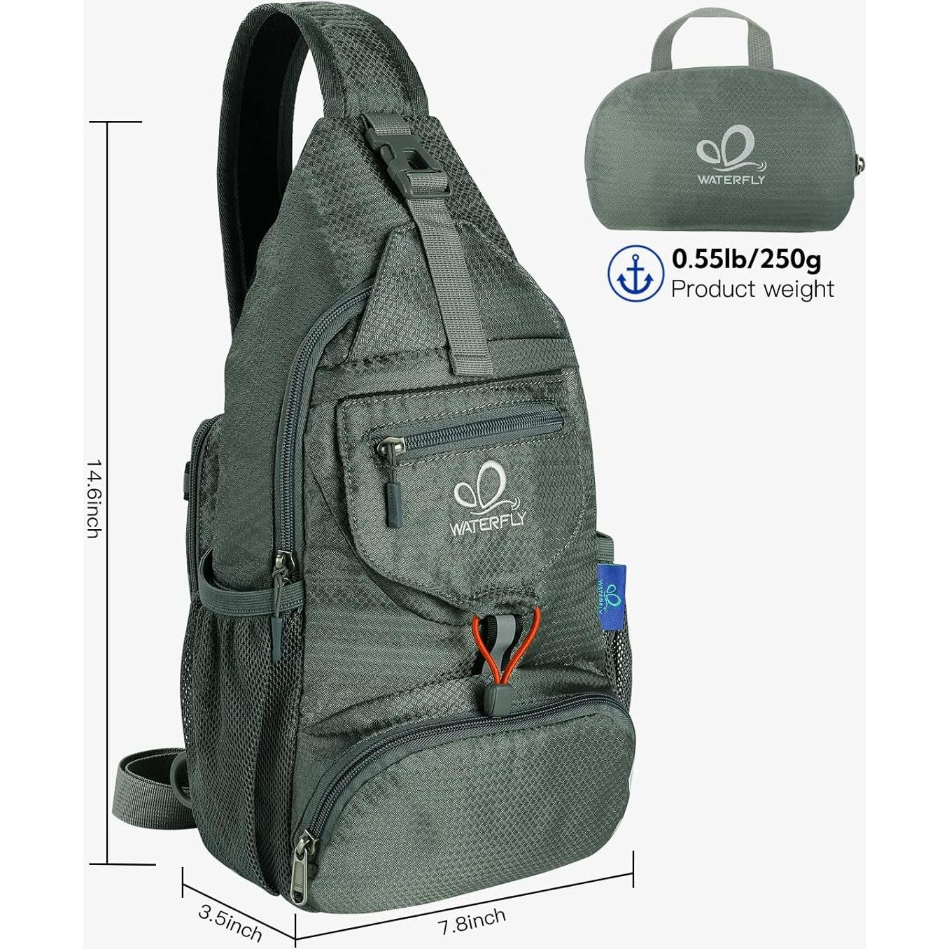 Mochila Cruzada Plegable WATERFLY Gris 6L para Senderismo