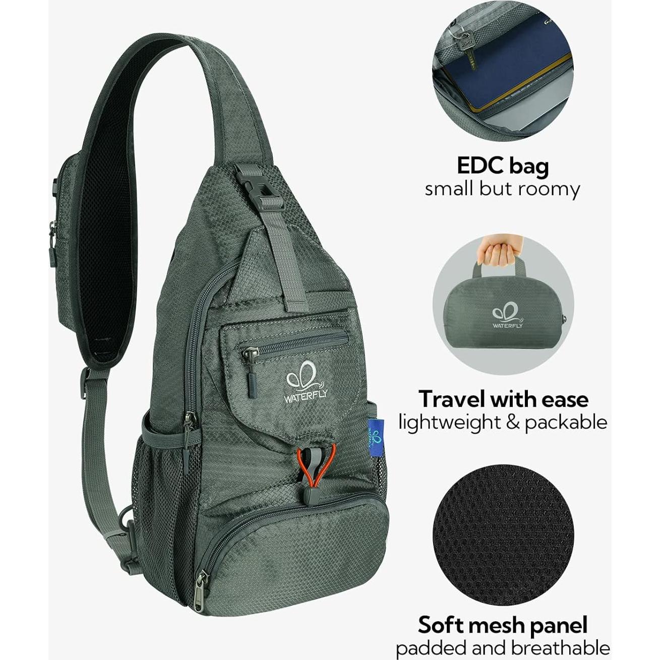 Mochila Cruzada Plegable WATERFLY Gris 6L para Senderismo