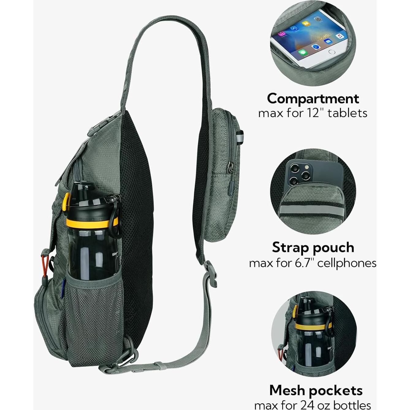 Mochila Cruzada Plegable WATERFLY Gris 6L para Senderismo