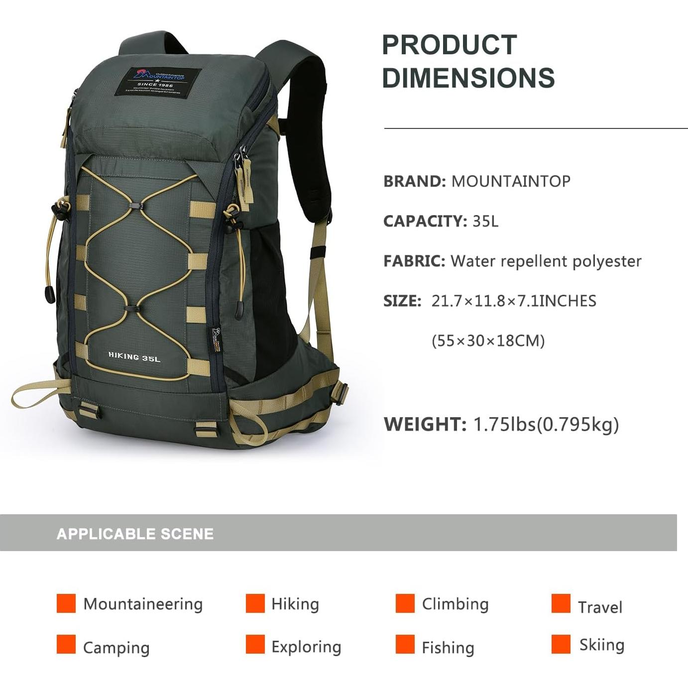 Mochila de Senderismo MOUNTAINTOP 35L Unisex Gris
