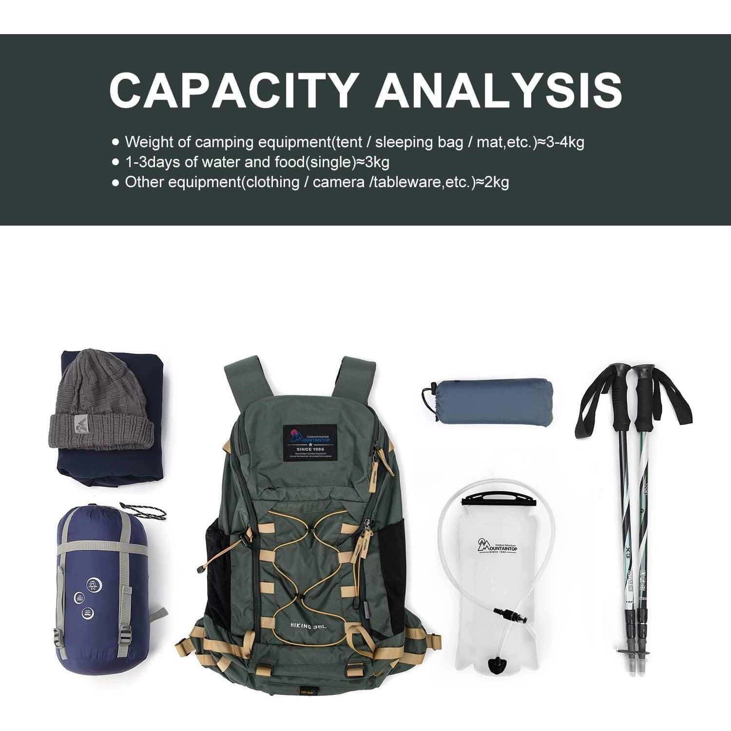 Mochila de Senderismo MOUNTAINTOP 35L Unisex Gris