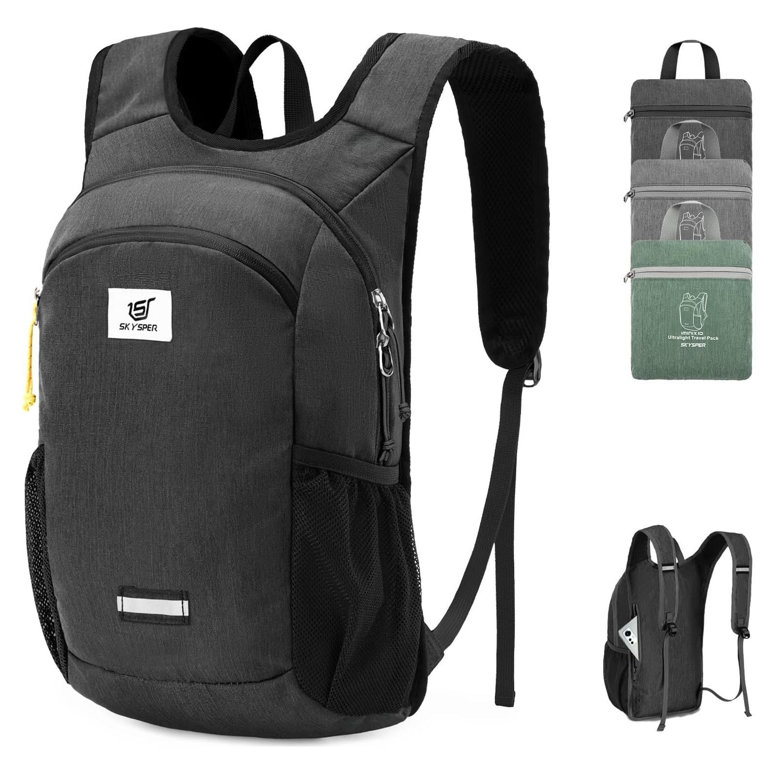 Mochila de Senderismo SKYSPER 10L Plegable Negra Ligera