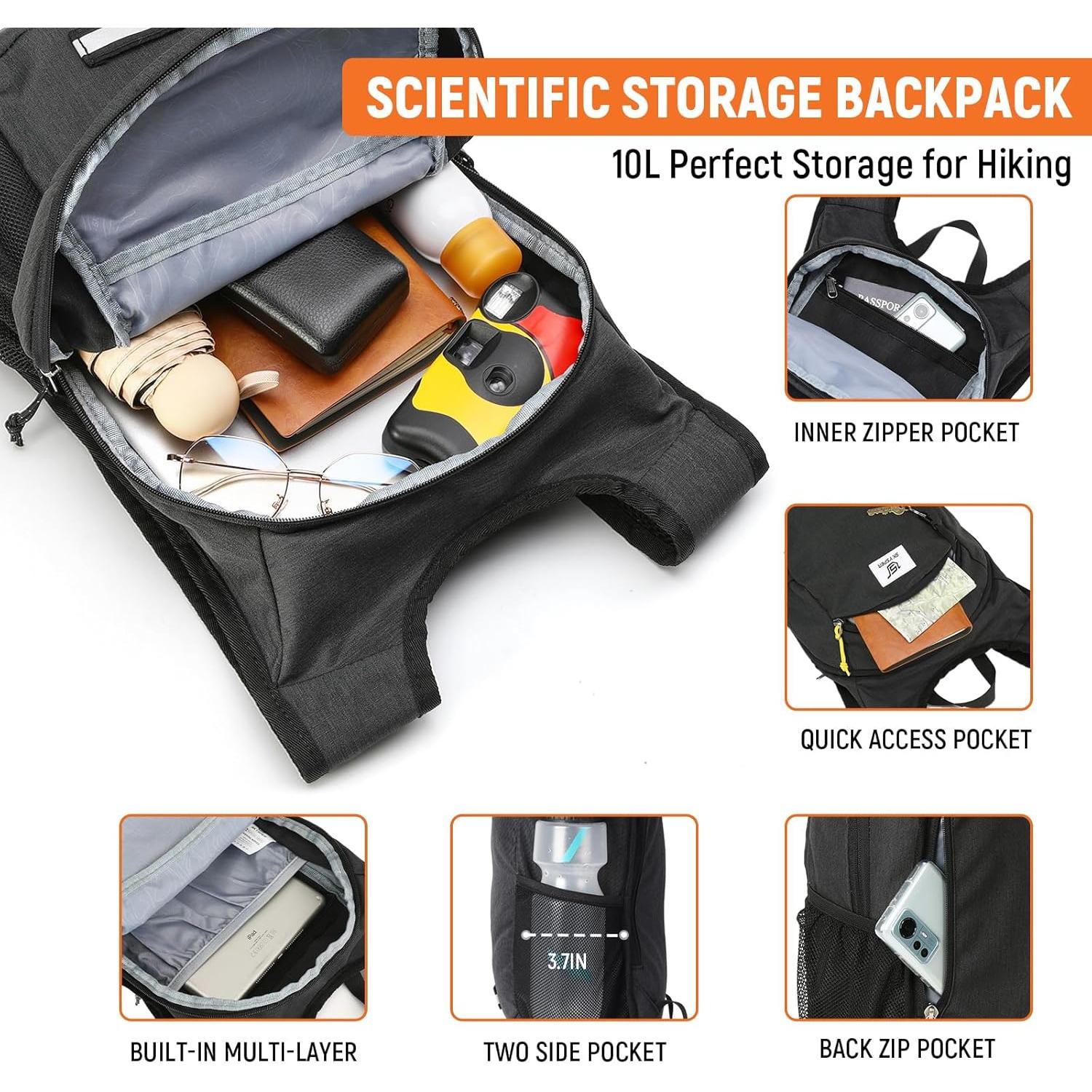 Mochila de Senderismo SKYSPER 10L Plegable Negra Ligera