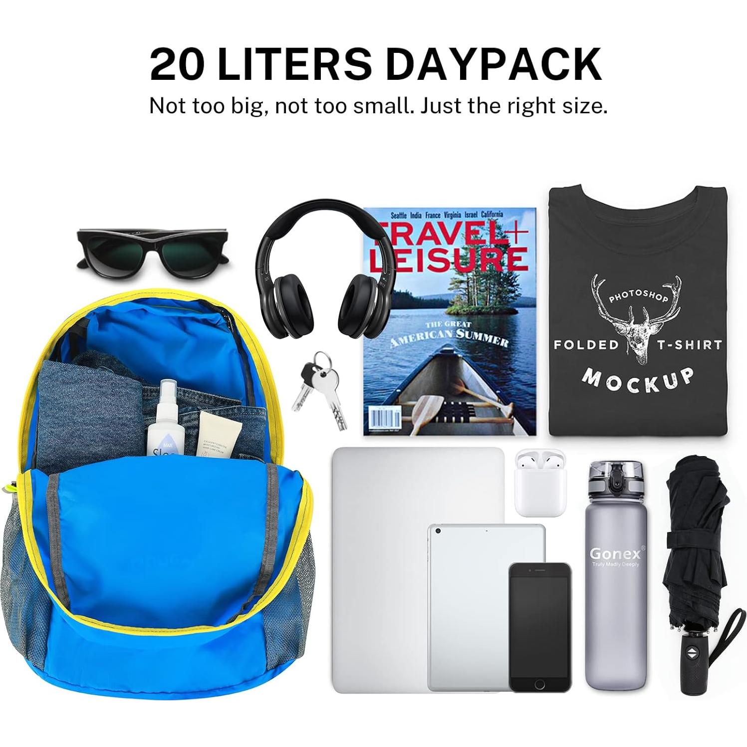 Mochila Gonex Ultra Ligera Plegable 20L Azul para Camping