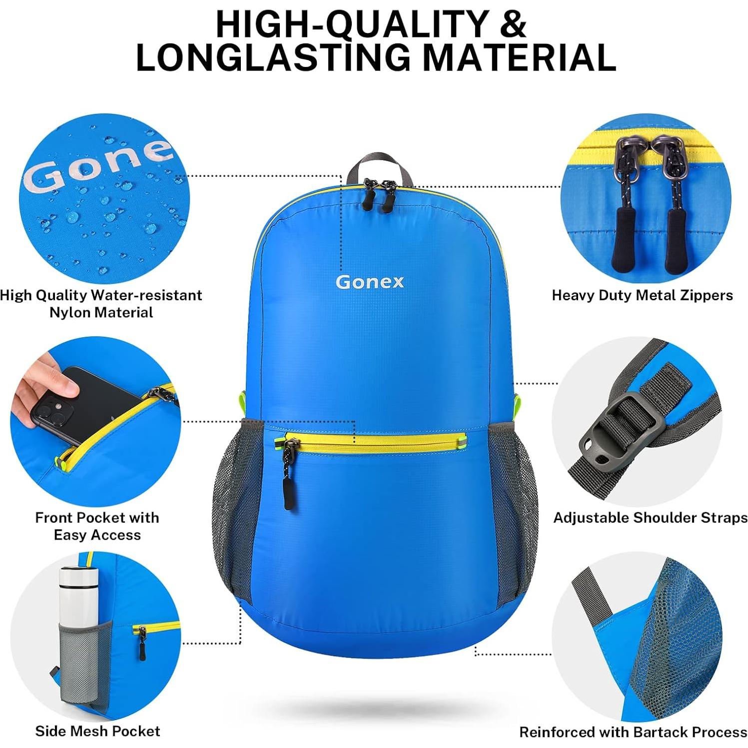 Mochila Gonex Ultra Ligera Plegable 20L Azul para Camping