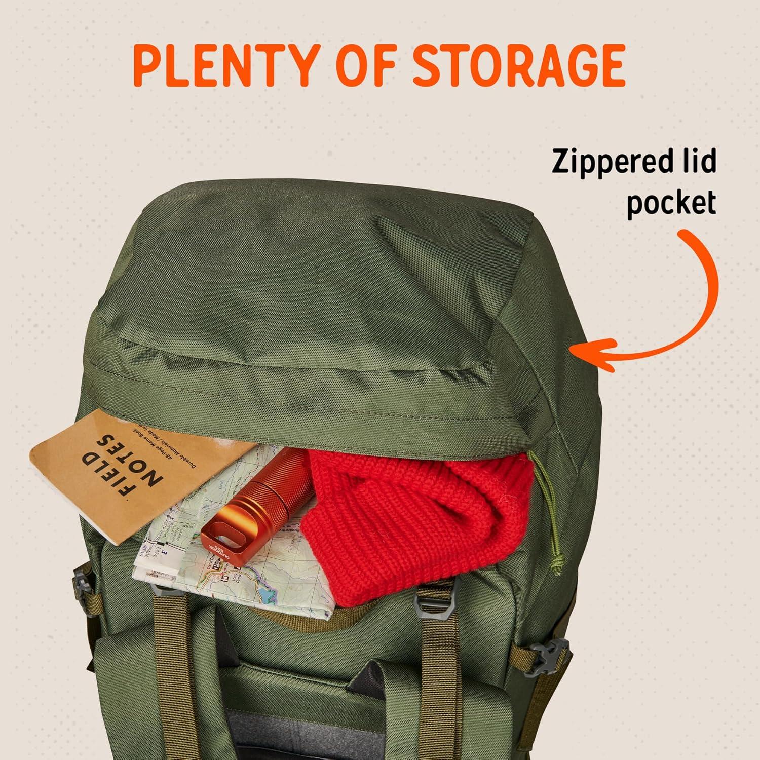 Kelty Asher Day Hiking Pack, 18-85 Liter Capacity, Hiking, Backpacking, Travel Pack, Internal Frame 2023 Model (65L Winter Moss)