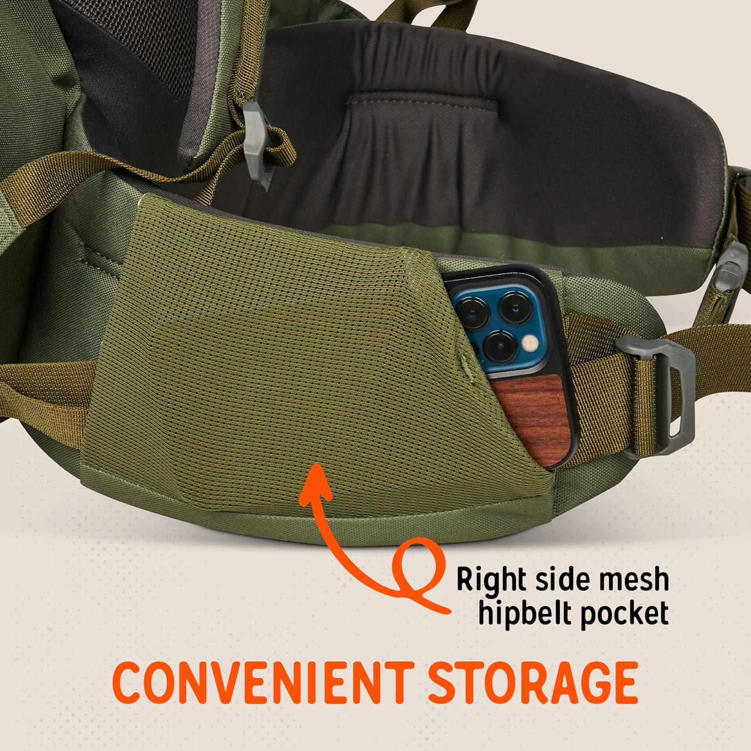 Kelty Asher Day Hiking Pack, 18-85 Liter Capacity, Hiking, Backpacking, Travel Pack, Internal Frame 2023 Model (65L Winter Moss)