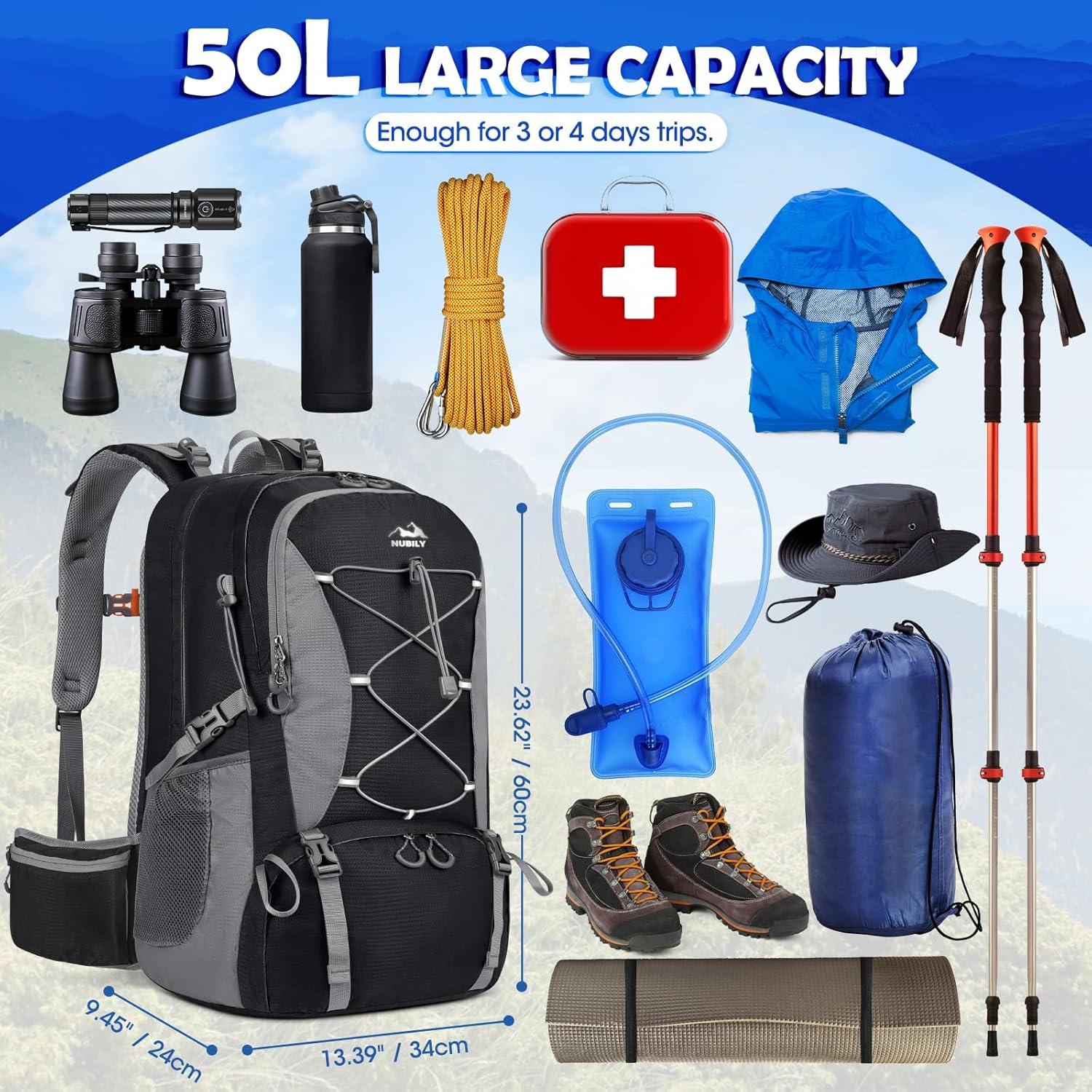 Mochila de Senderismo NUBILY 50L Impermeable Unisex