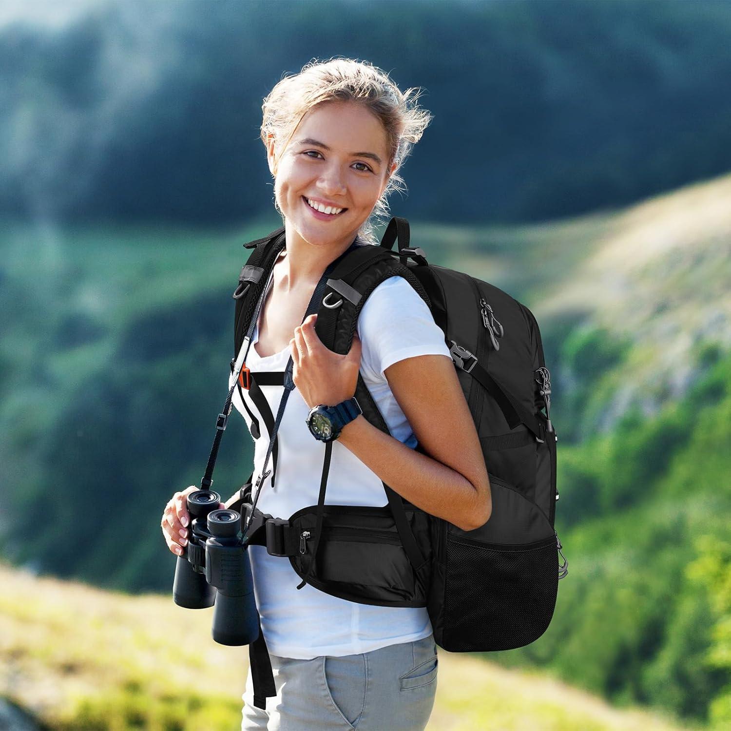 Hiking Backpack, 40L Waterproof Camping Daypack for Men and Women, Lightweight Travel Pack with Rain Cover-Black