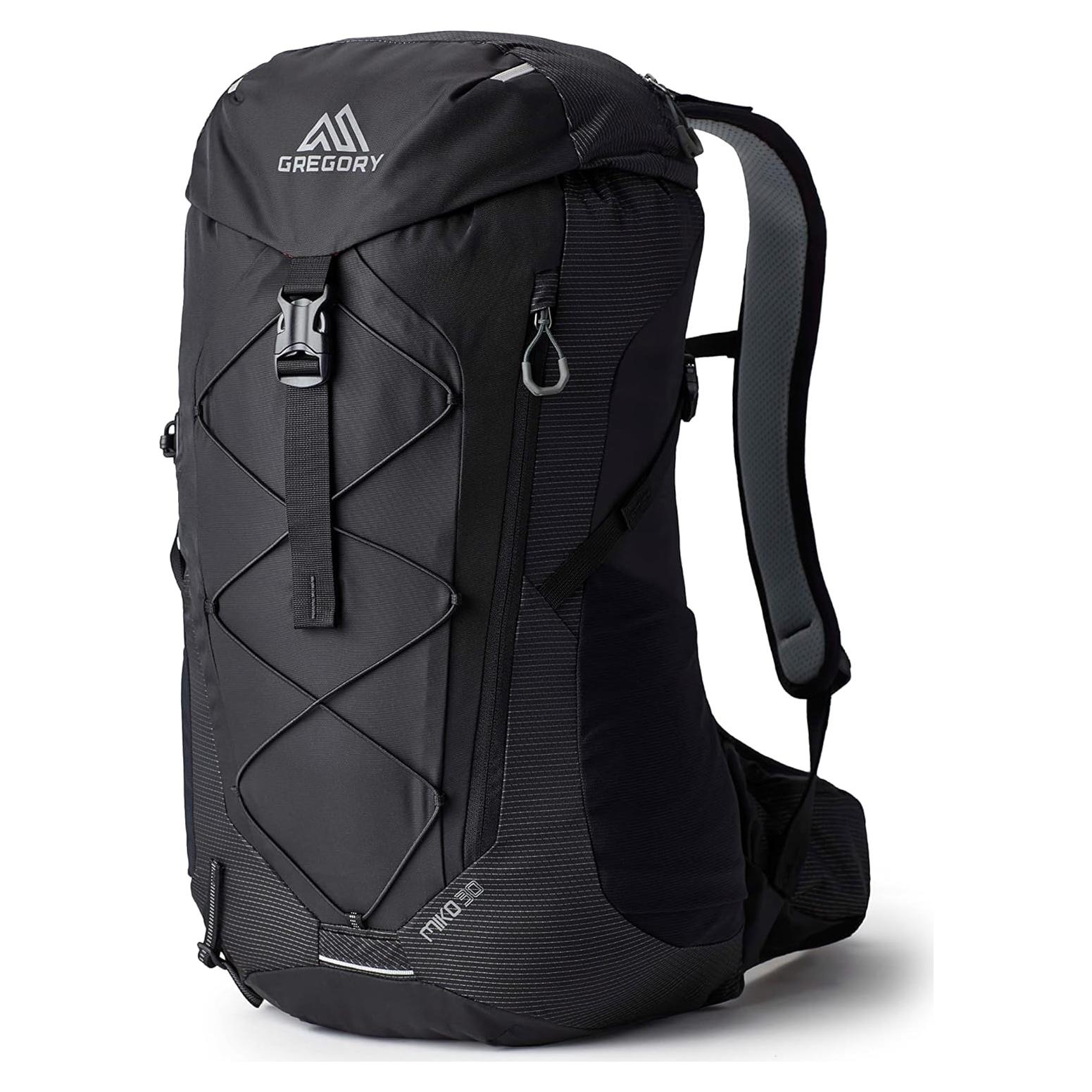 Miko 30L Unisex Day Hiking Backpack, Ventilated Backpanel, Built-In Hydration Attachment for Water Bladder (Reservoir Not Included), One Size Fits All, Optic Black