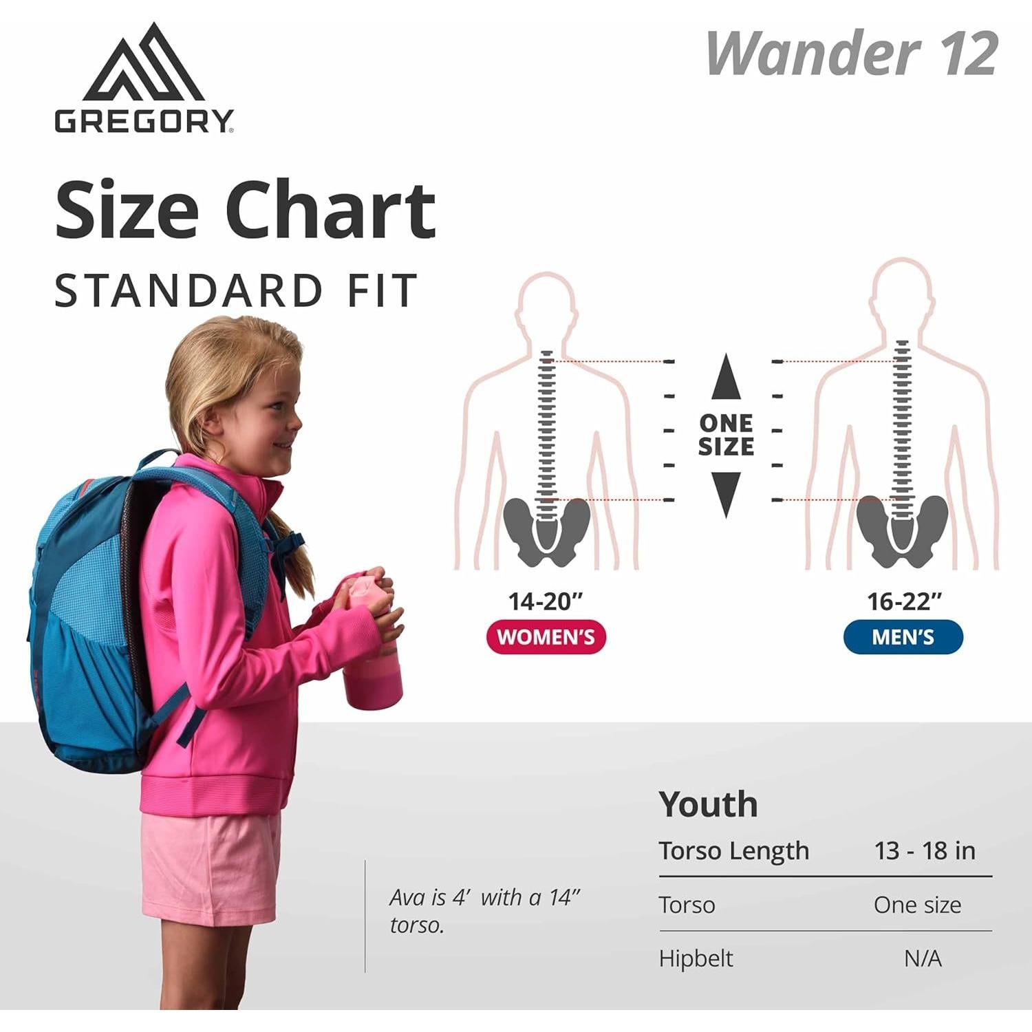 Wander 12L Unisex Youth Hiking Backpack, One Size Fits All, Pacific Blue