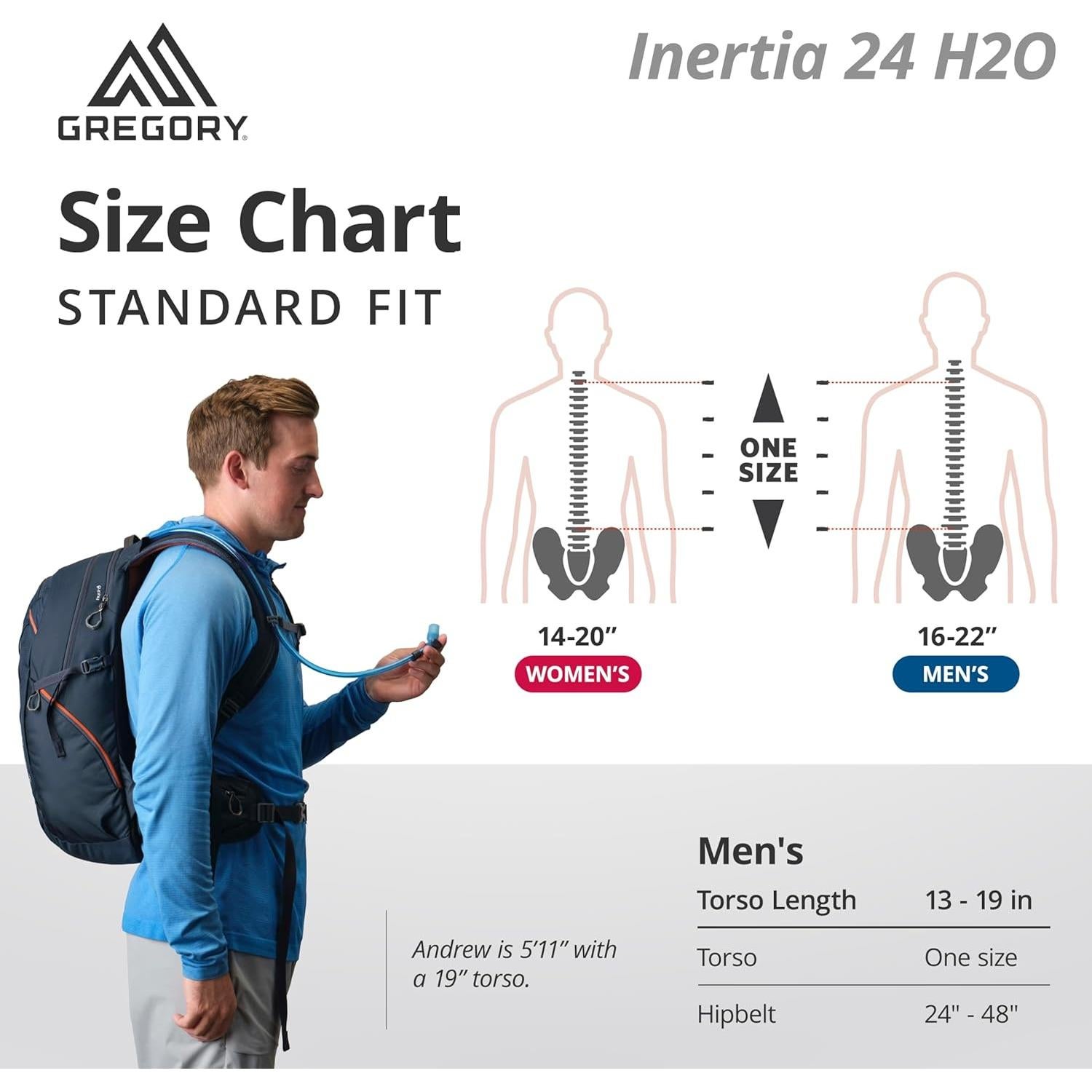 Gregory Inertia 24L H2O Unisex Day Hiking Backpack with included Water Reservoir/Bladder, One Size Fits All, Redrock