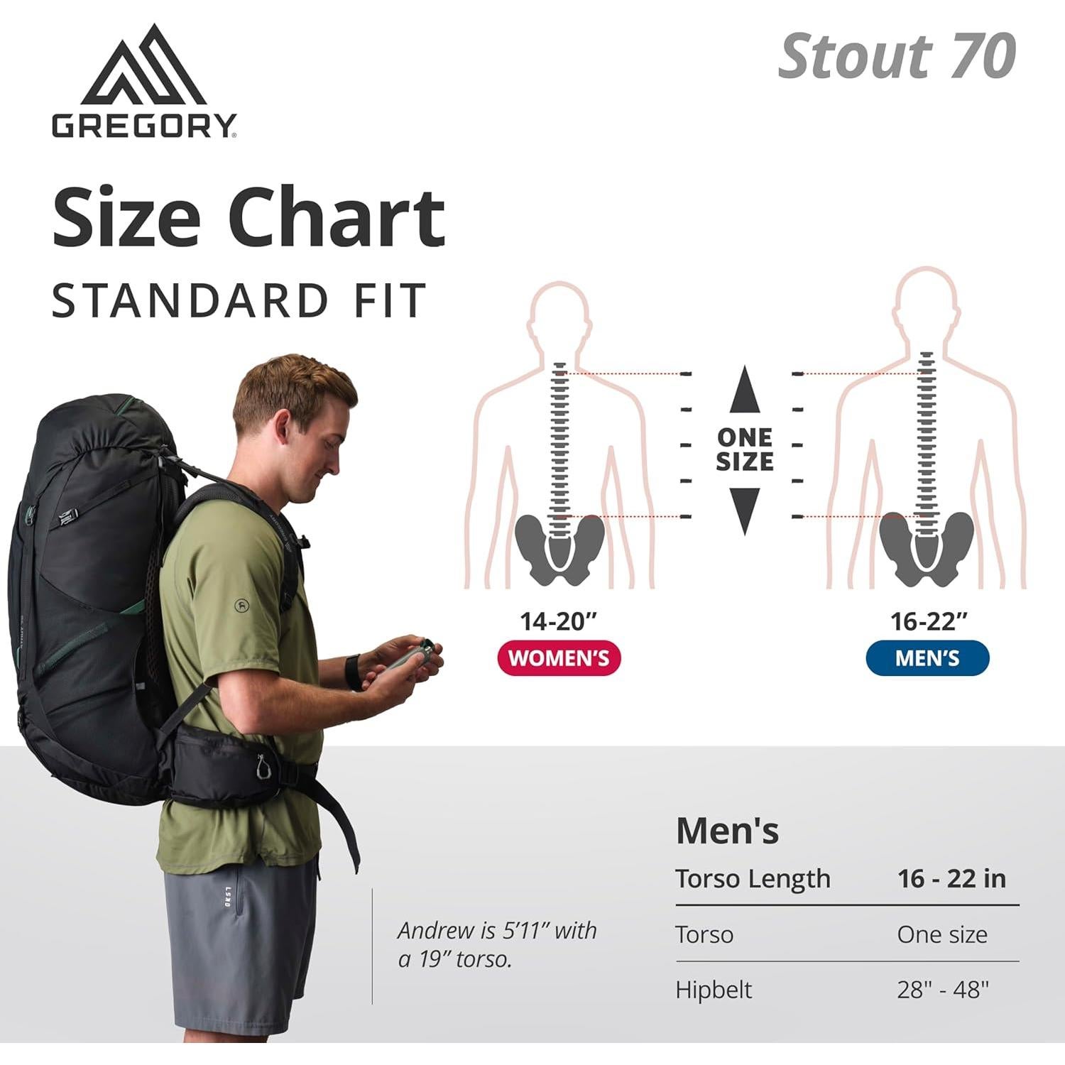 Stout 70L Plus Size Unisex Backpacking Pack, Breathable Backpanel, Internal Hydration Sleeve for Water Reservoir (Bladder Not Included), Plus Size, Forest Black