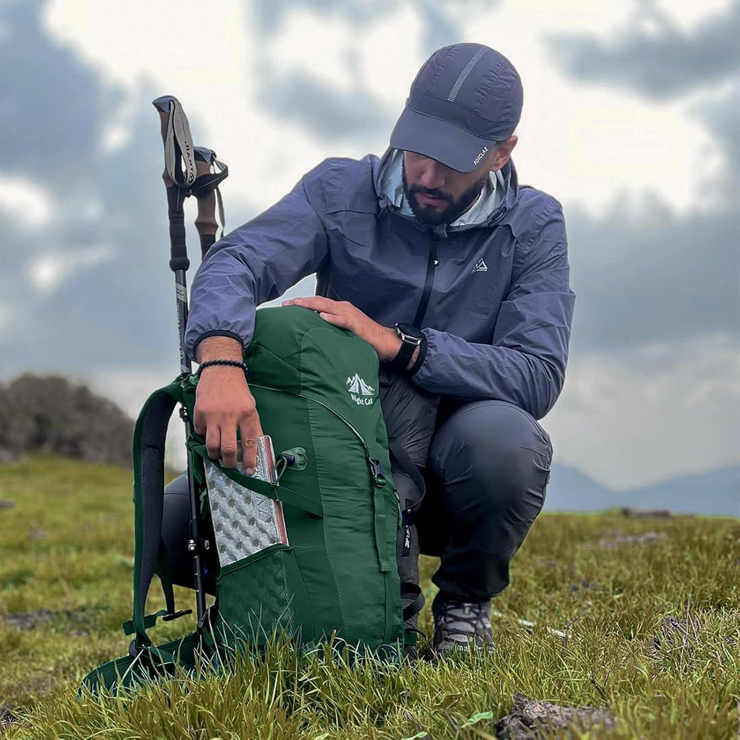 Internal-frame Hiking Backpack: 30L Camping Backpack for Men Women Lightweight Waterproof Rain Cover Green