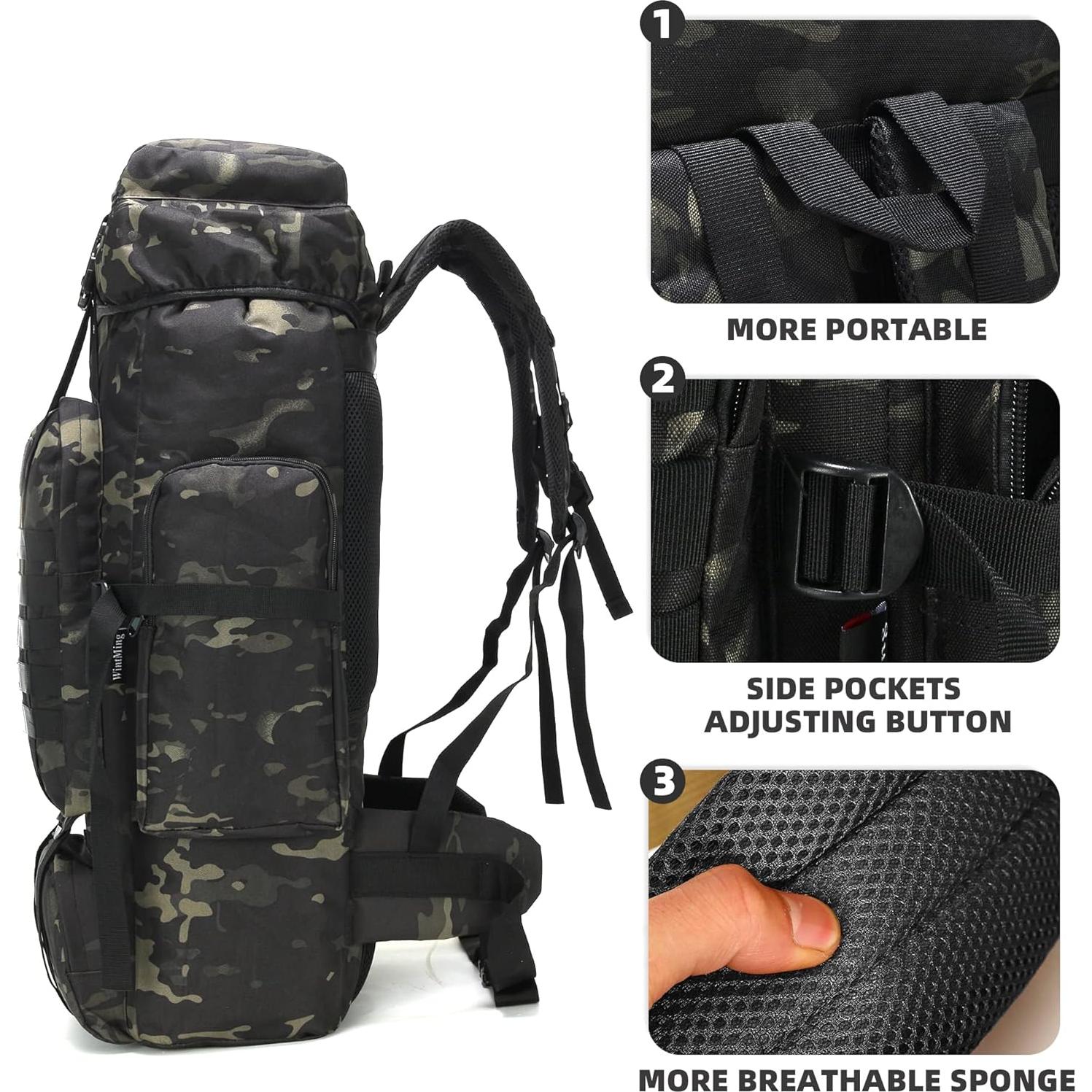 Mochila táctica King'sGuard 70L impermeable para senderismo