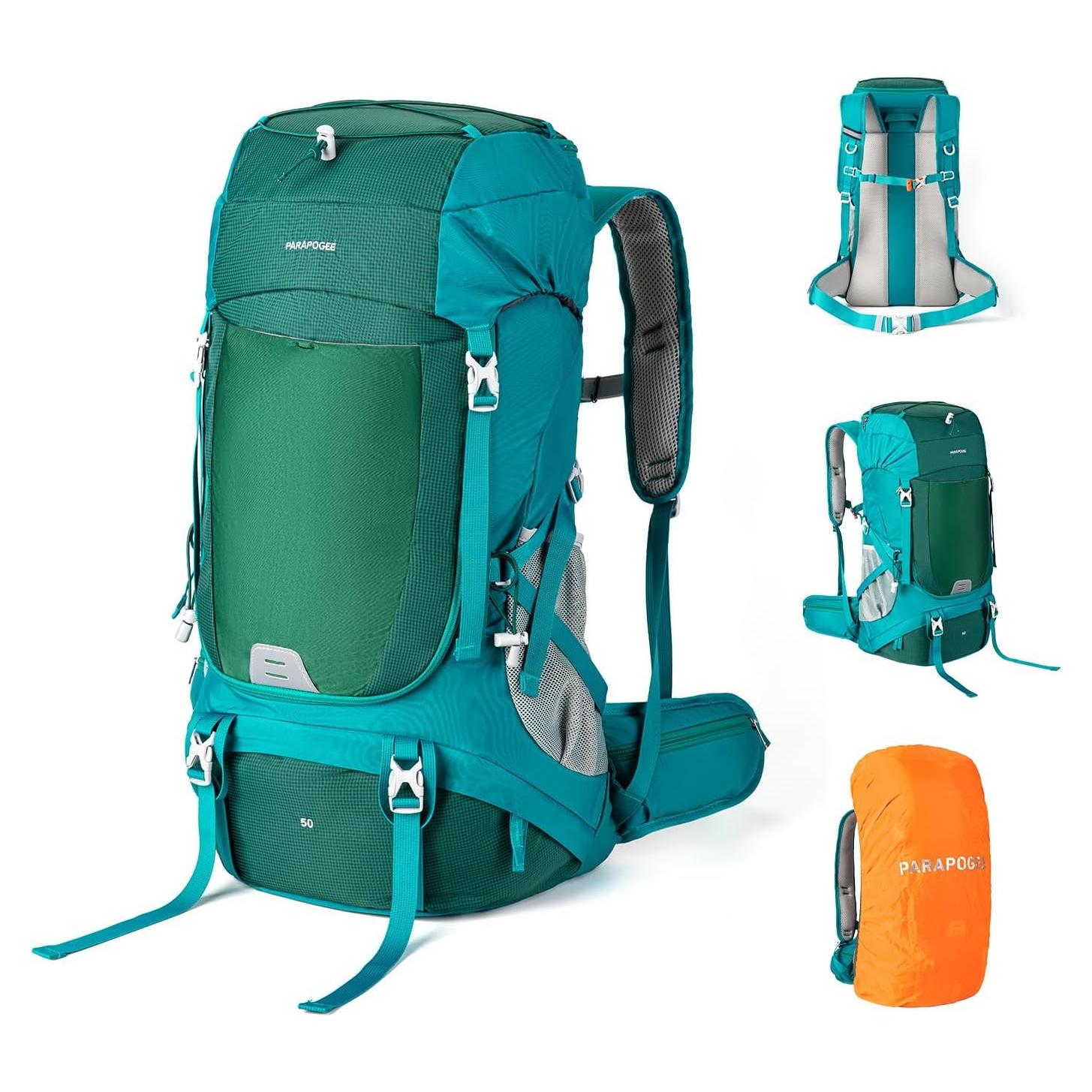 50L Hiking Backpack, Lightweight Hiking Daypack with Waterproof Rain Cover, Outdoor Travel Backpack for Climbing Camping Touring (Green)