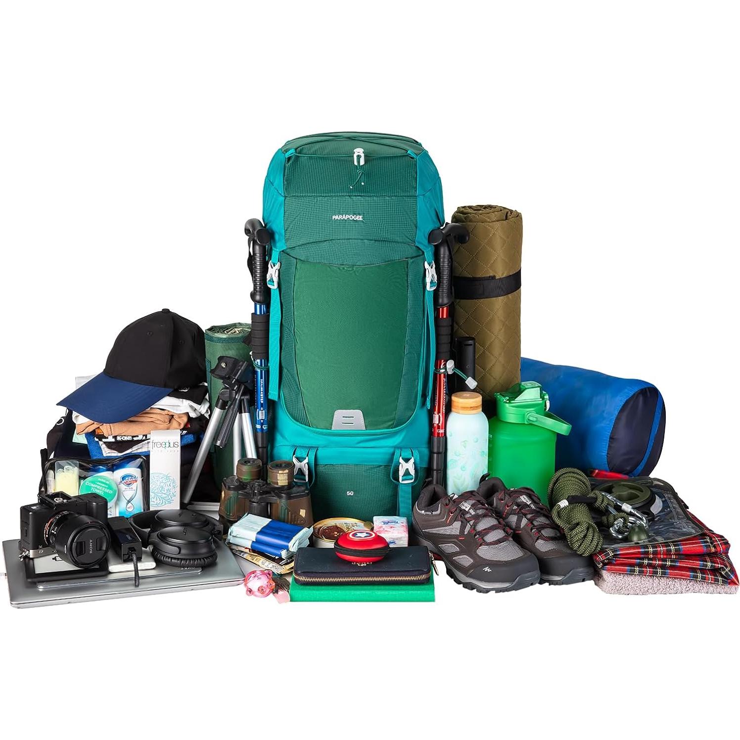 50L Hiking Backpack, Lightweight Hiking Daypack with Waterproof Rain Cover, Outdoor Travel Backpack for Climbing Camping Touring (Green)