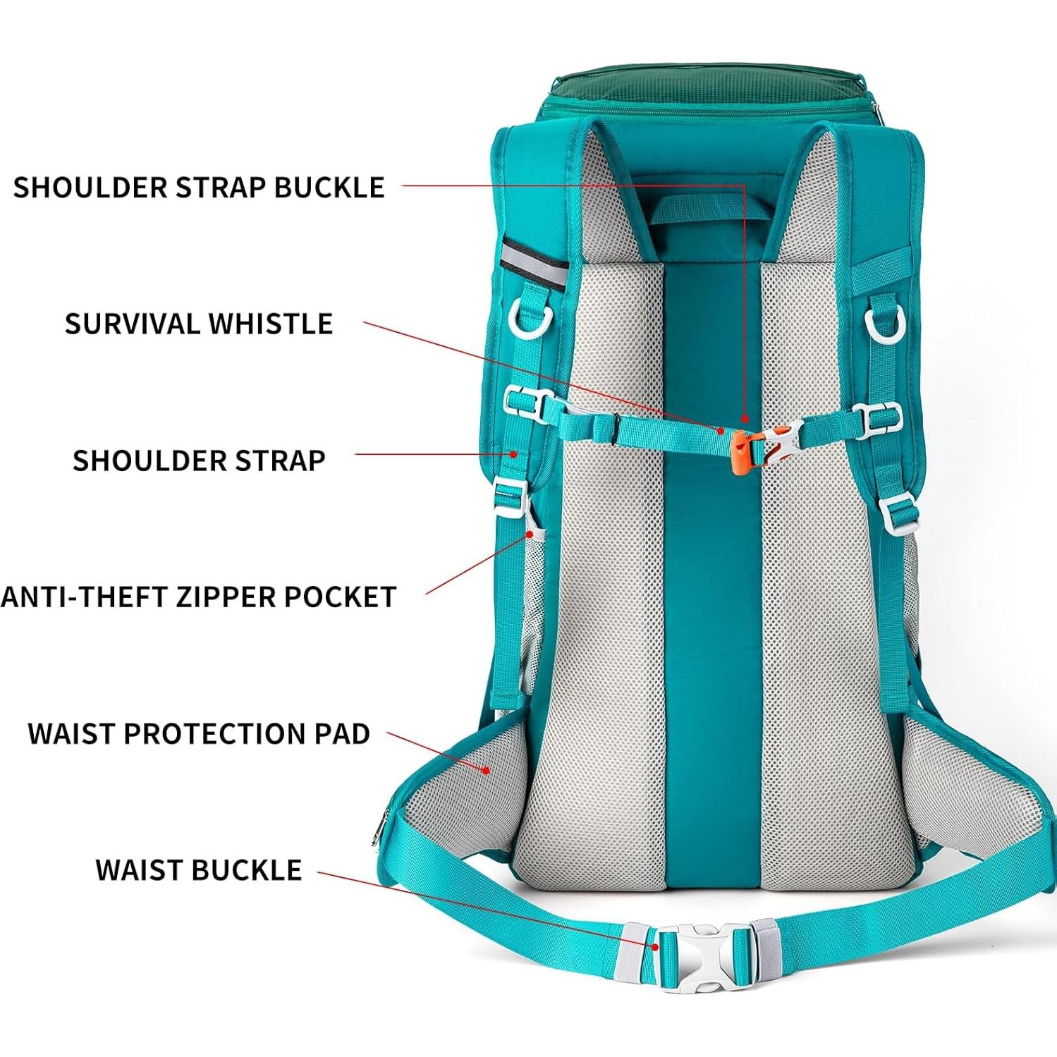 50L Hiking Backpack, Lightweight Hiking Daypack with Waterproof Rain Cover, Outdoor Travel Backpack for Climbing Camping Touring (Green)