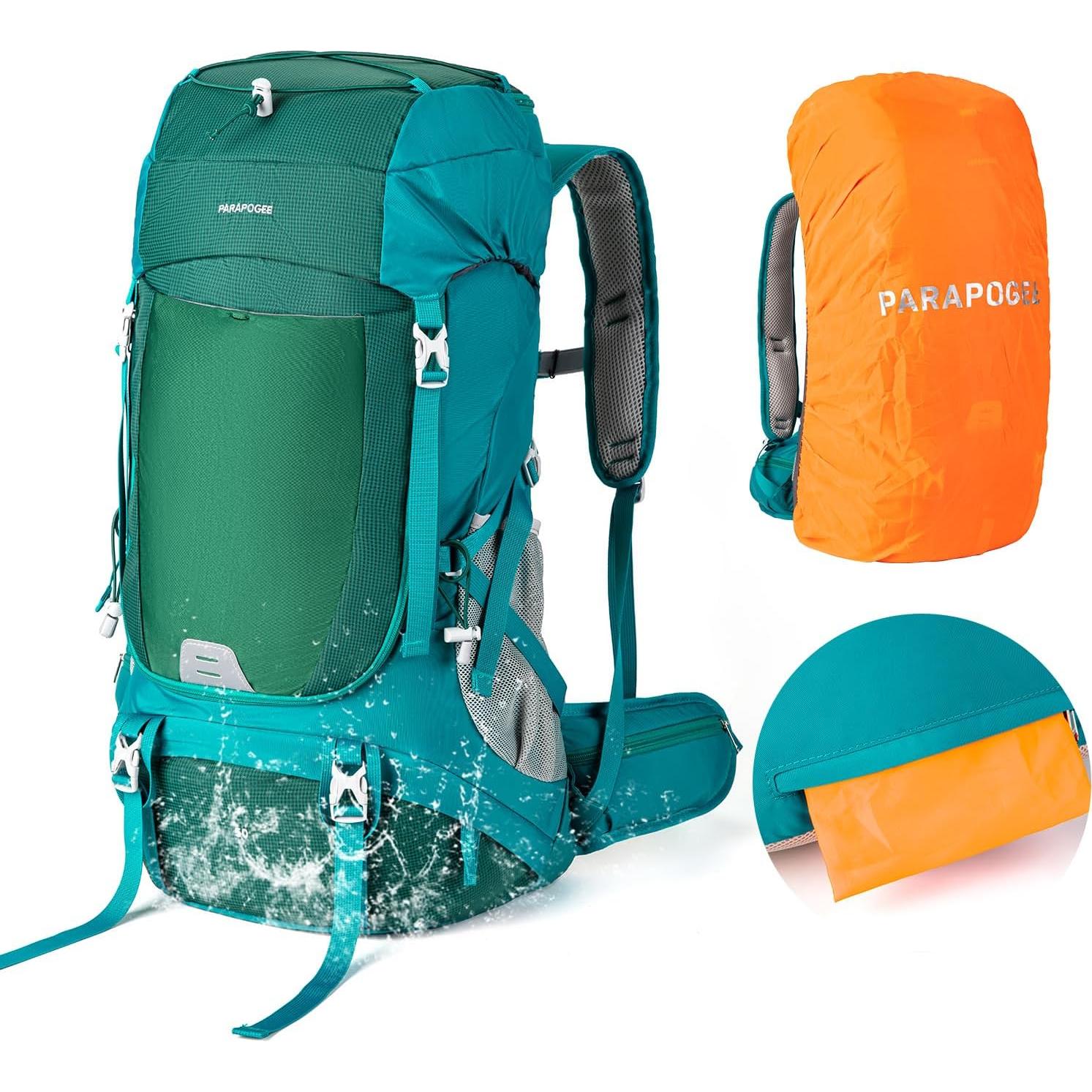 50L Hiking Backpack, Lightweight Hiking Daypack with Waterproof Rain Cover, Outdoor Travel Backpack for Climbing Camping Touring (Green)