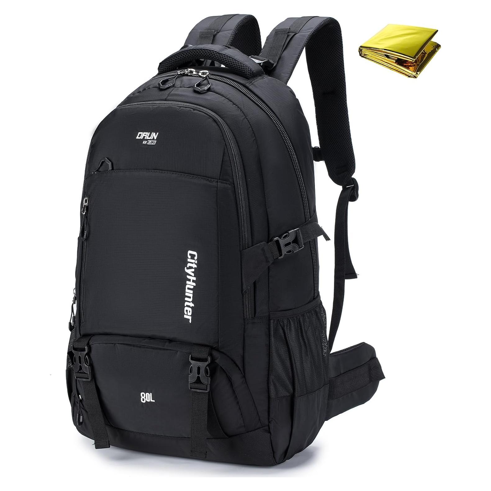 BAGZY Hiking Backpack Waterproof 80L Lightweight Travel Backpack Large Daypack Camping Backpacking for Men Women Black