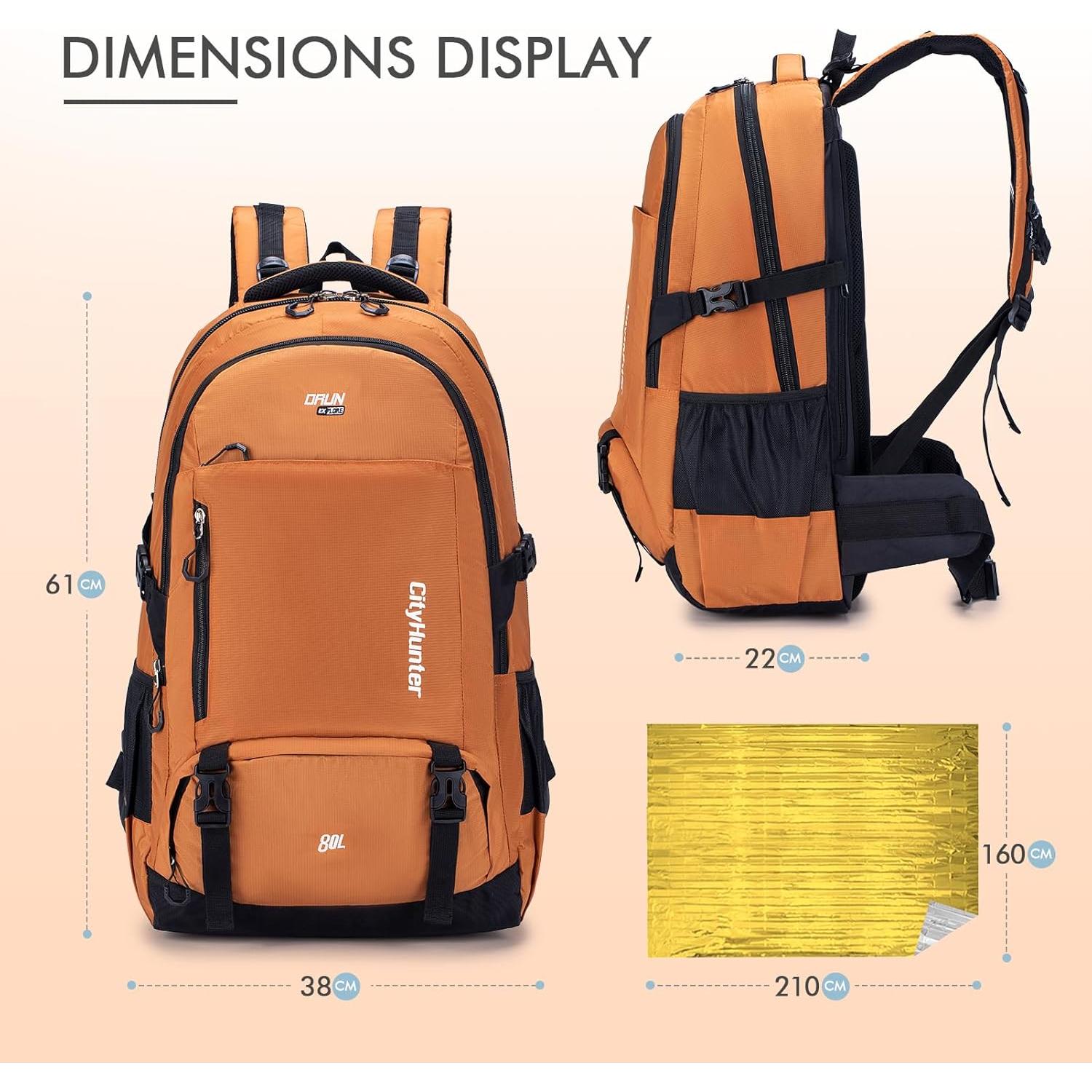 BAGZY Hiking Backpack Waterproof 80L Lightweight Travel Backpack Large Daypack Camping Backpacking for Men Women Black