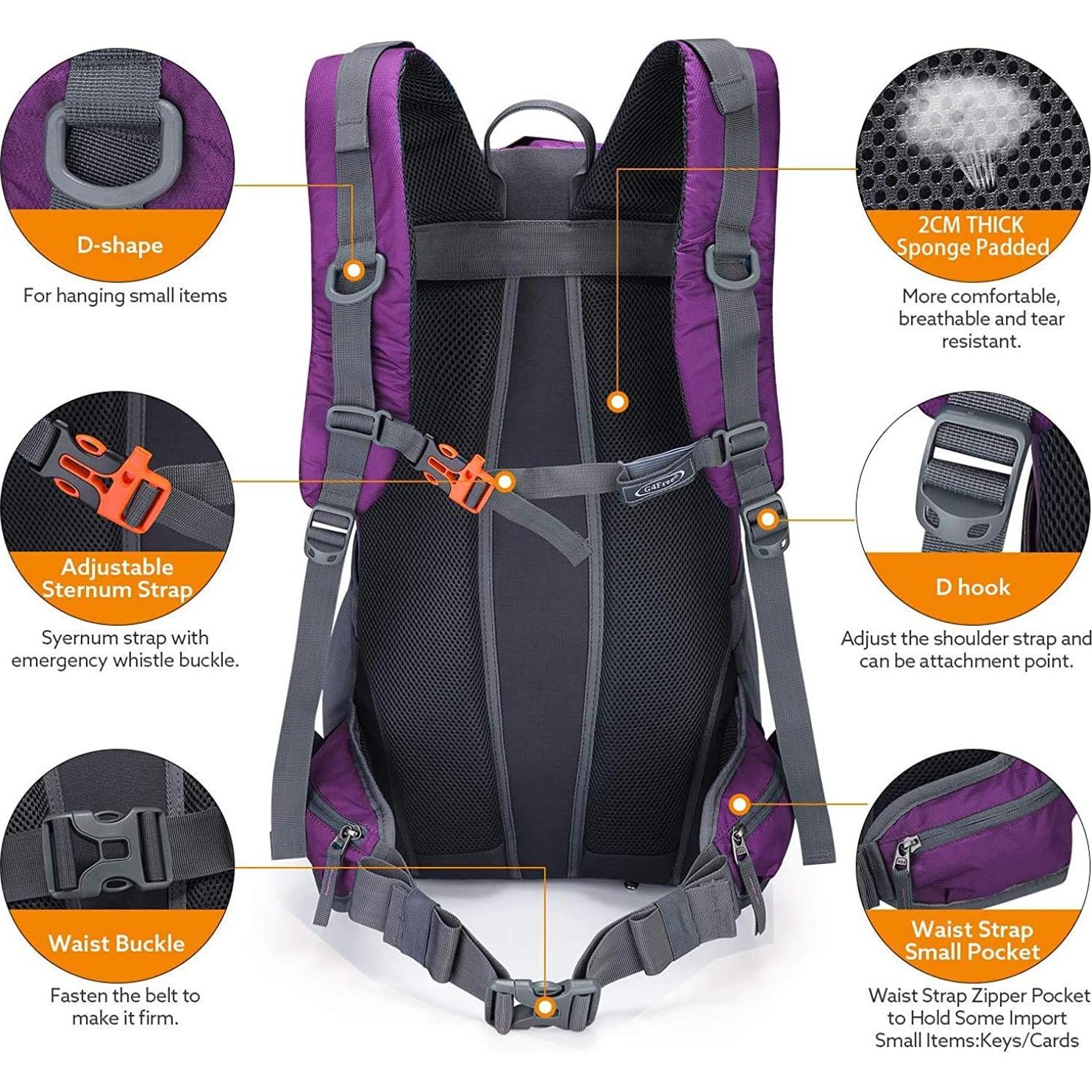 Mochila de Senderismo G4Free 45L Impermeable Unisex Roja