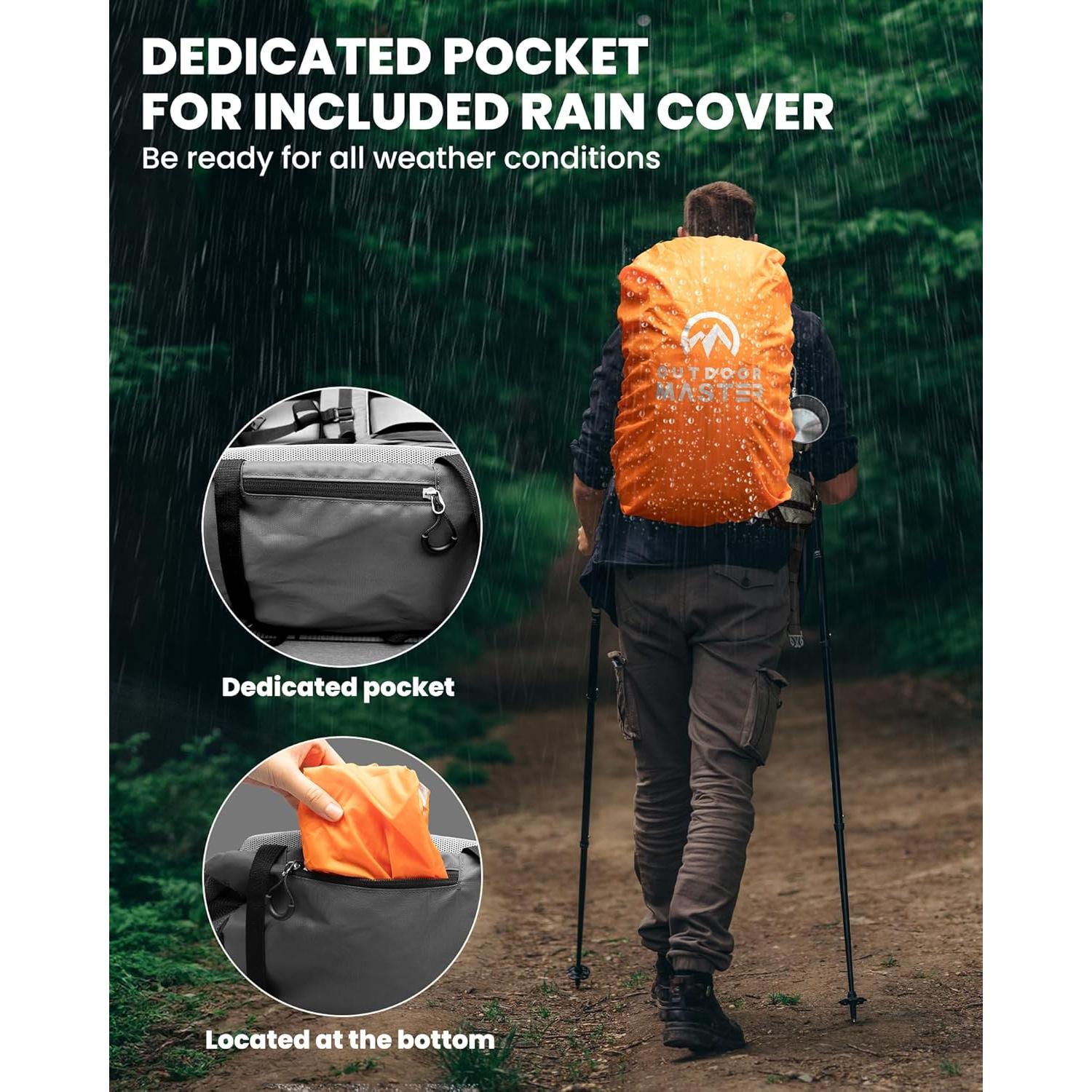 Mochila de Senderismo OutdoorMaster 50L Impermeable Azul