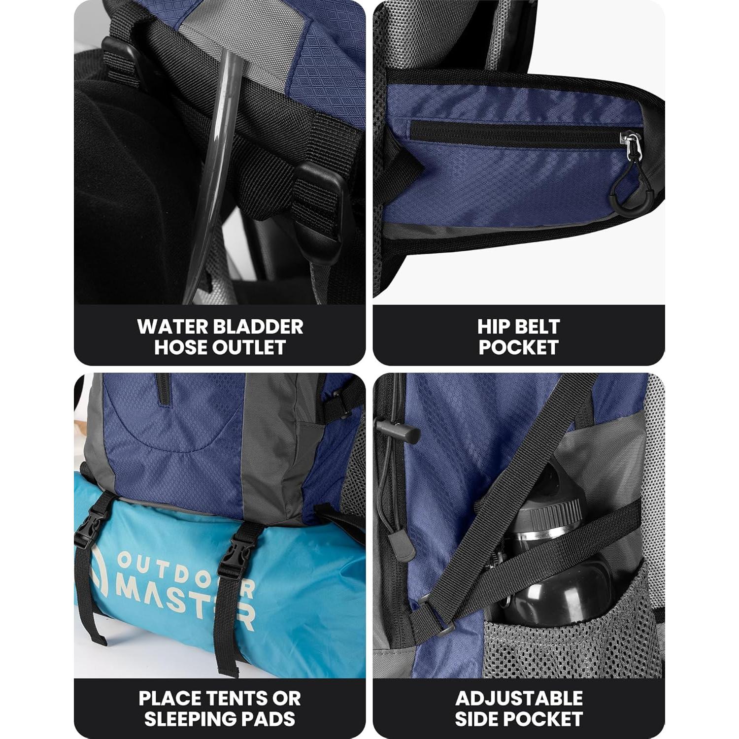 Mochila de Senderismo OutdoorMaster 50L Impermeable Azul