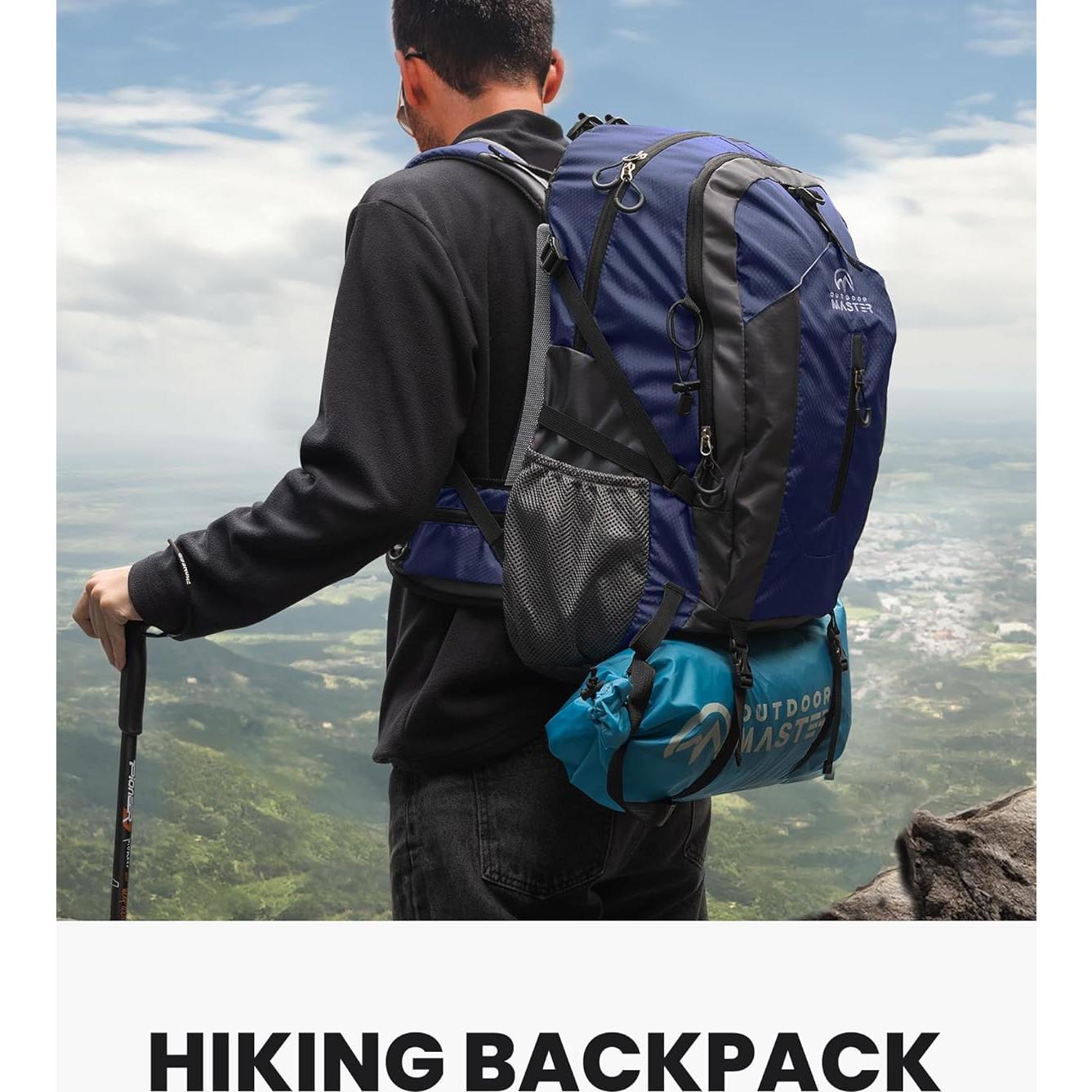 Mochila de Senderismo OutdoorMaster 50L Impermeable Azul