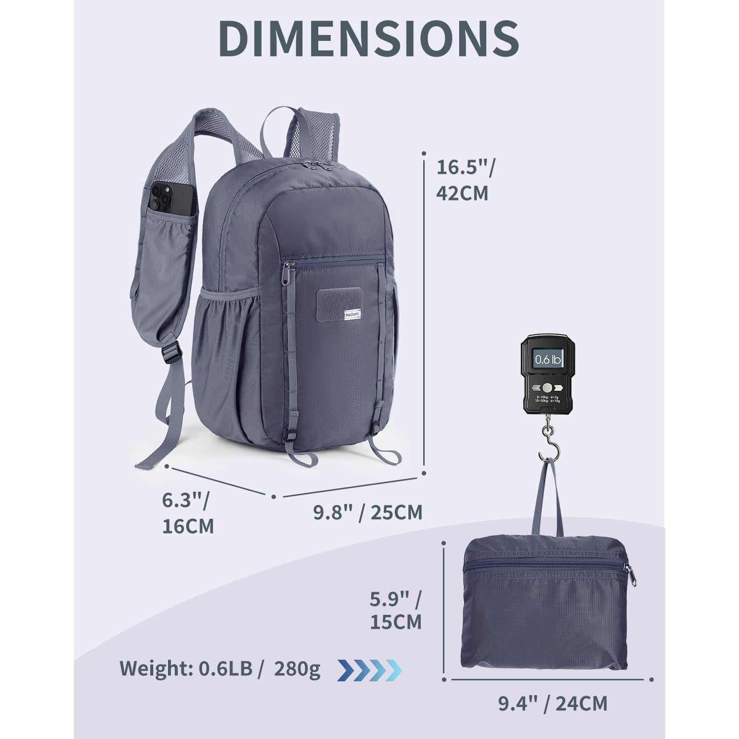 15L Small Hiking Backpack with Chest Pockets for Phone, Ultralight Hiking Daypack with Sternum Straps, Lightweight Foldable Packable Back Pack for Women Men(patent pending)