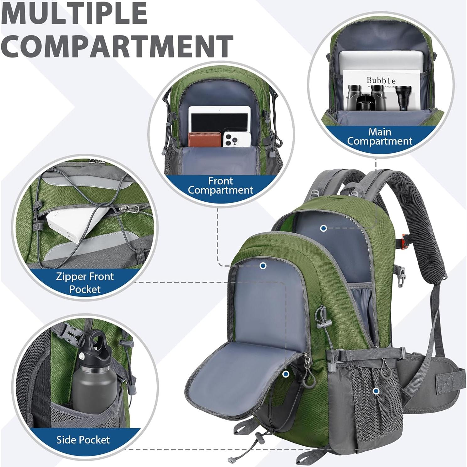 Mochila de Senderismo 30L Unisex Verde Ejército Ligera