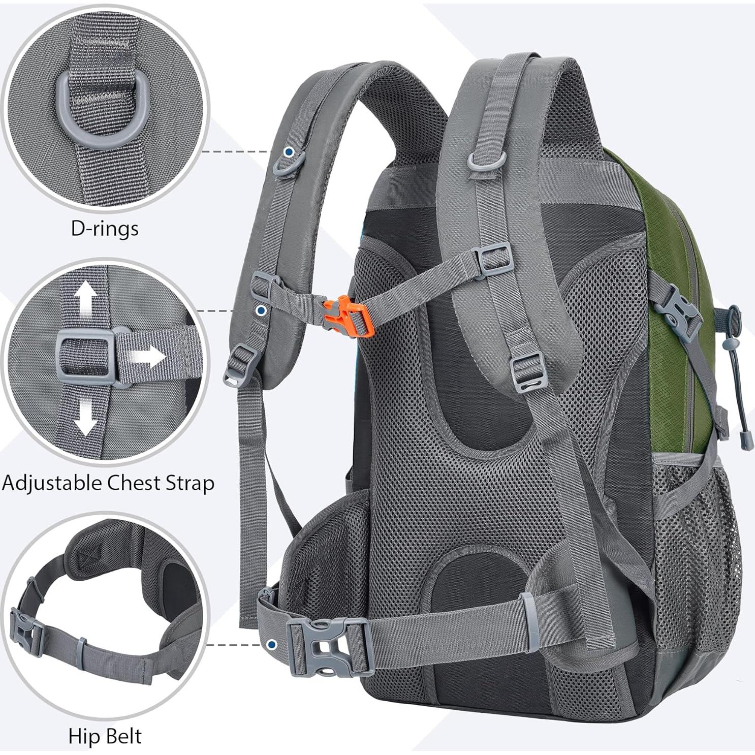 Mochila de Senderismo 30L Unisex Verde Ejército Ligera