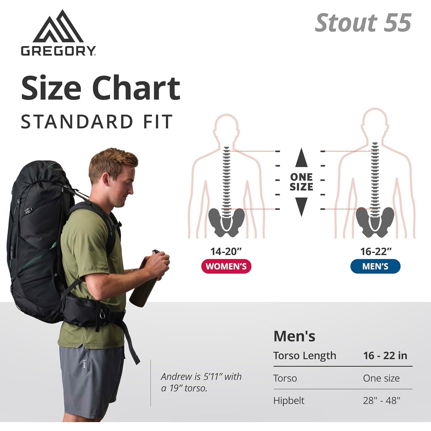 Stout 55L Unisex Backpacking Pack, Breathable Backpanel, Internal Hydration Sleeve for Water Reservoir (Bladder Not Included), One Size Fits All, Forest Black