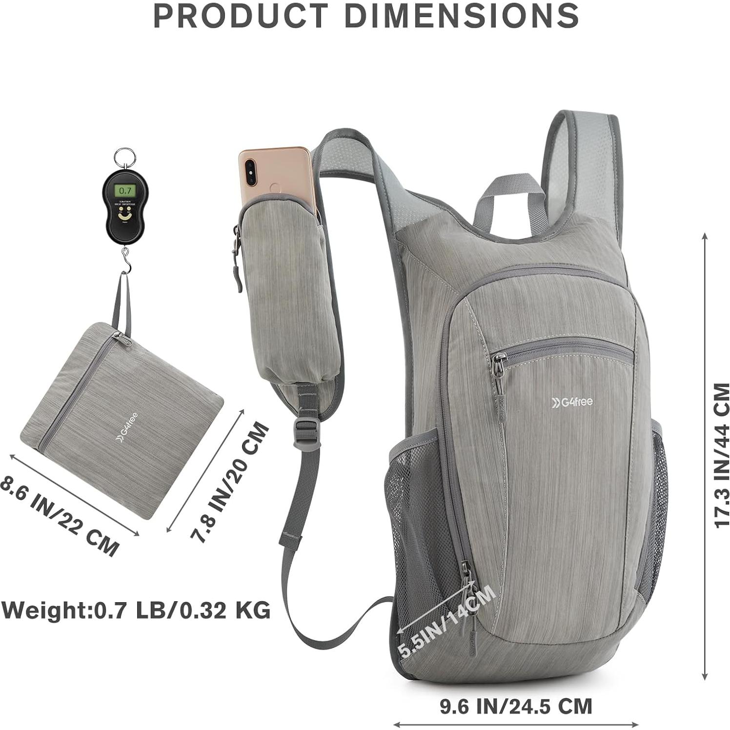 Mochila de Senderismo Plegable G4Free 15L Gris Impermeable