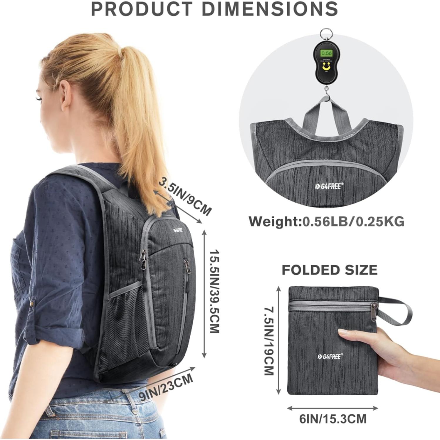 Mochila de Senderismo Plegable G4Free 10L Negra Ligera