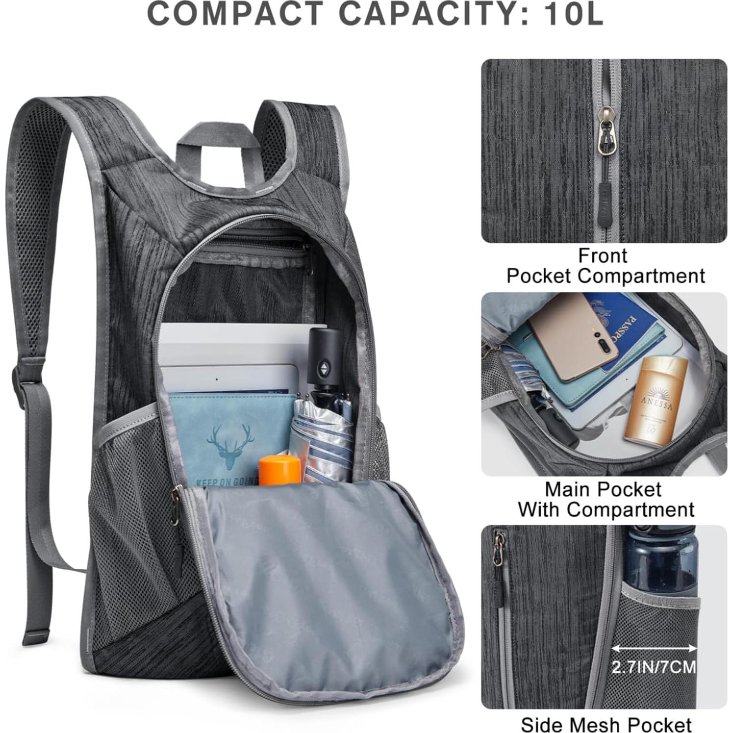 Mochila de Senderismo Plegable G4Free 10L Negra Ligera